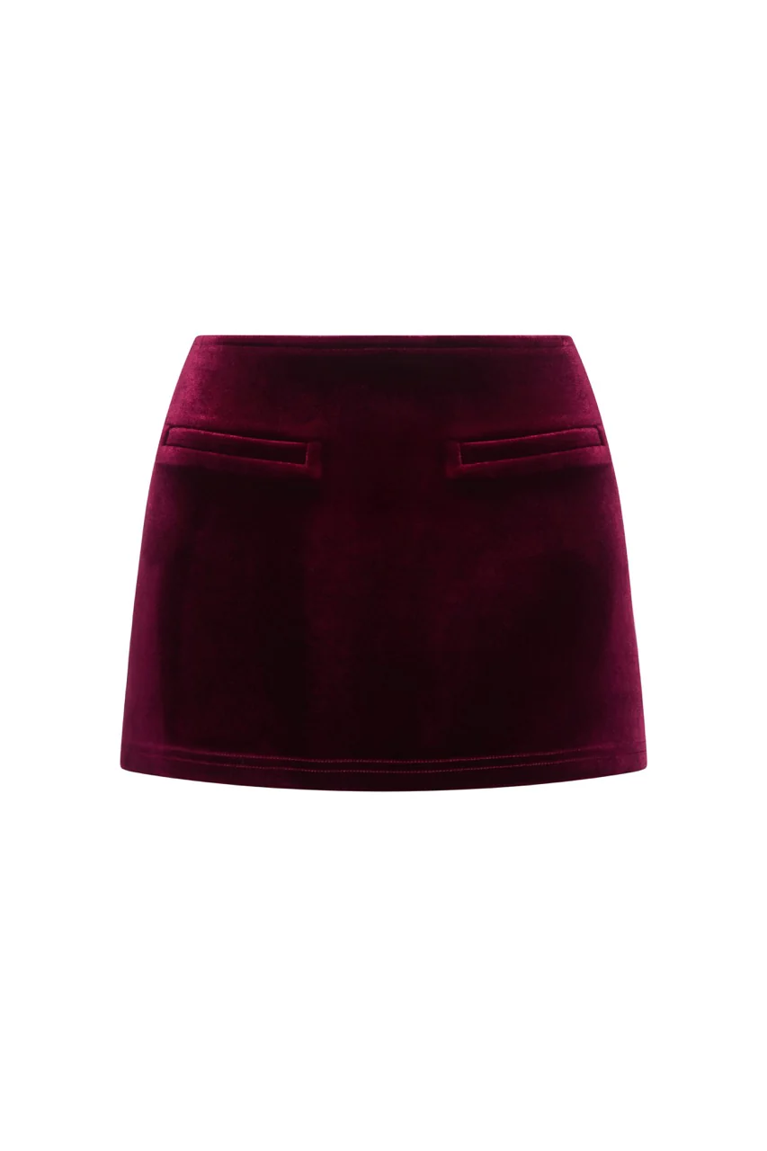 AMELIE Burgundy Velvet Mini Skirt - Image 8
