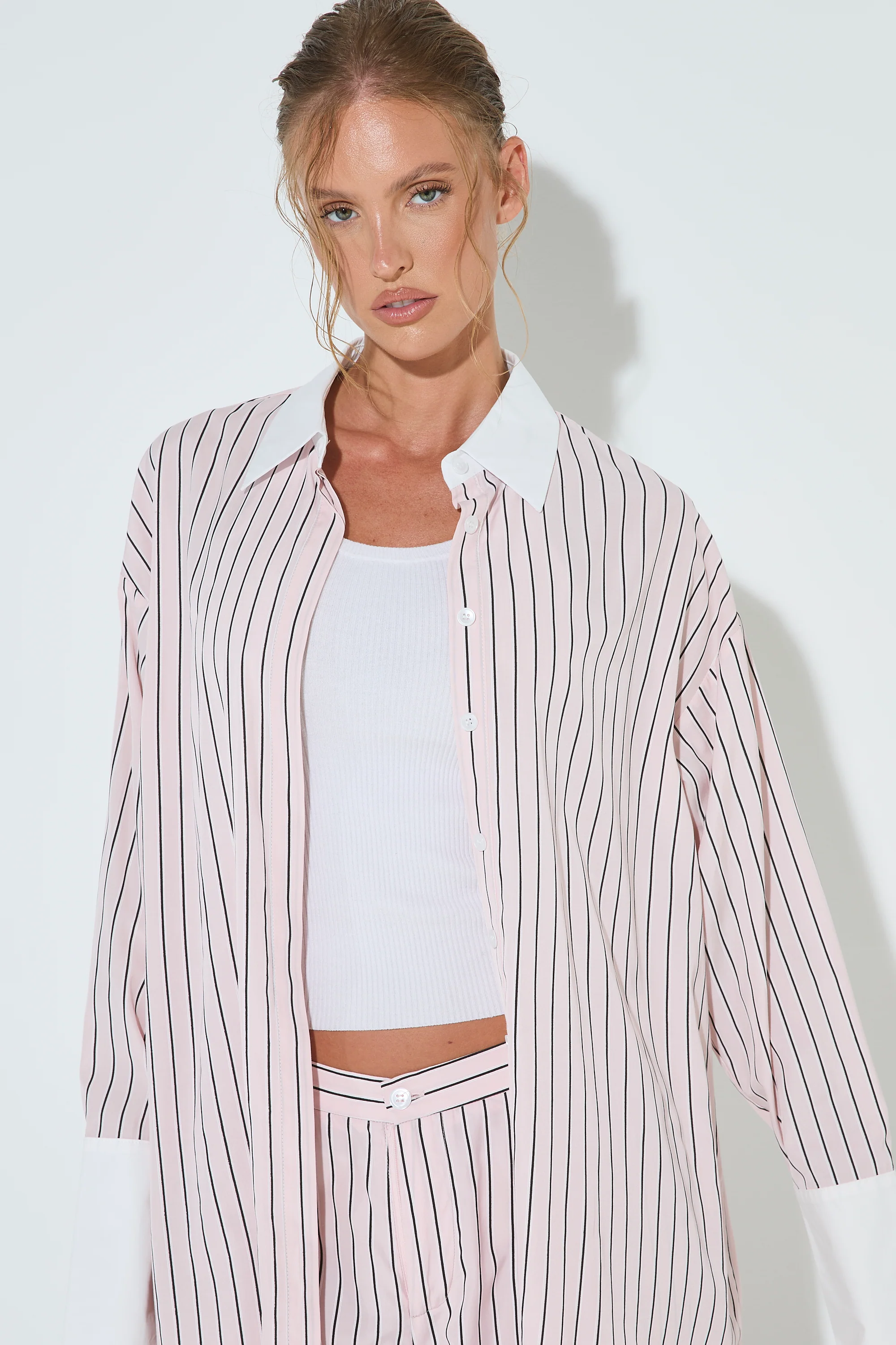 ANA Pink Contrast Stripe Oversized Shirt - Image 3
