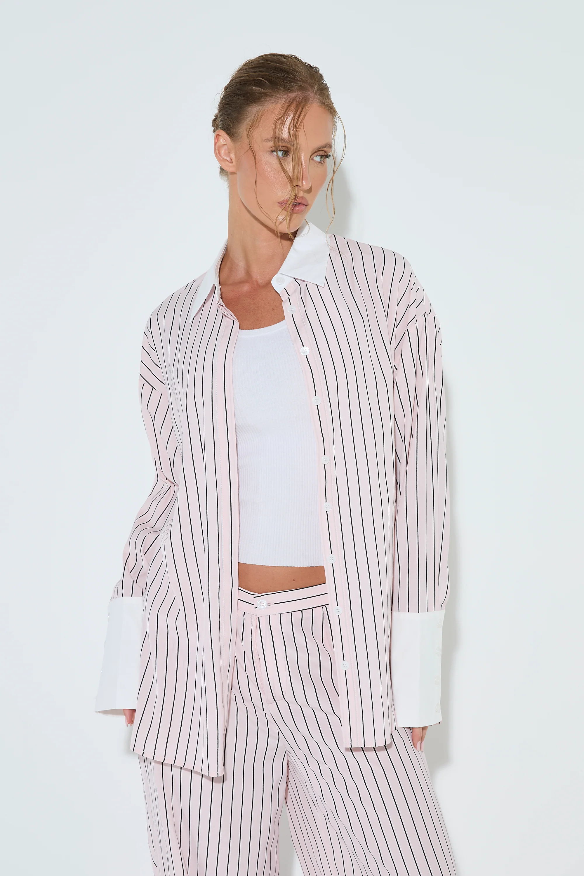 ANA Pink Contrast Stripe Oversized Shirt - Image 4