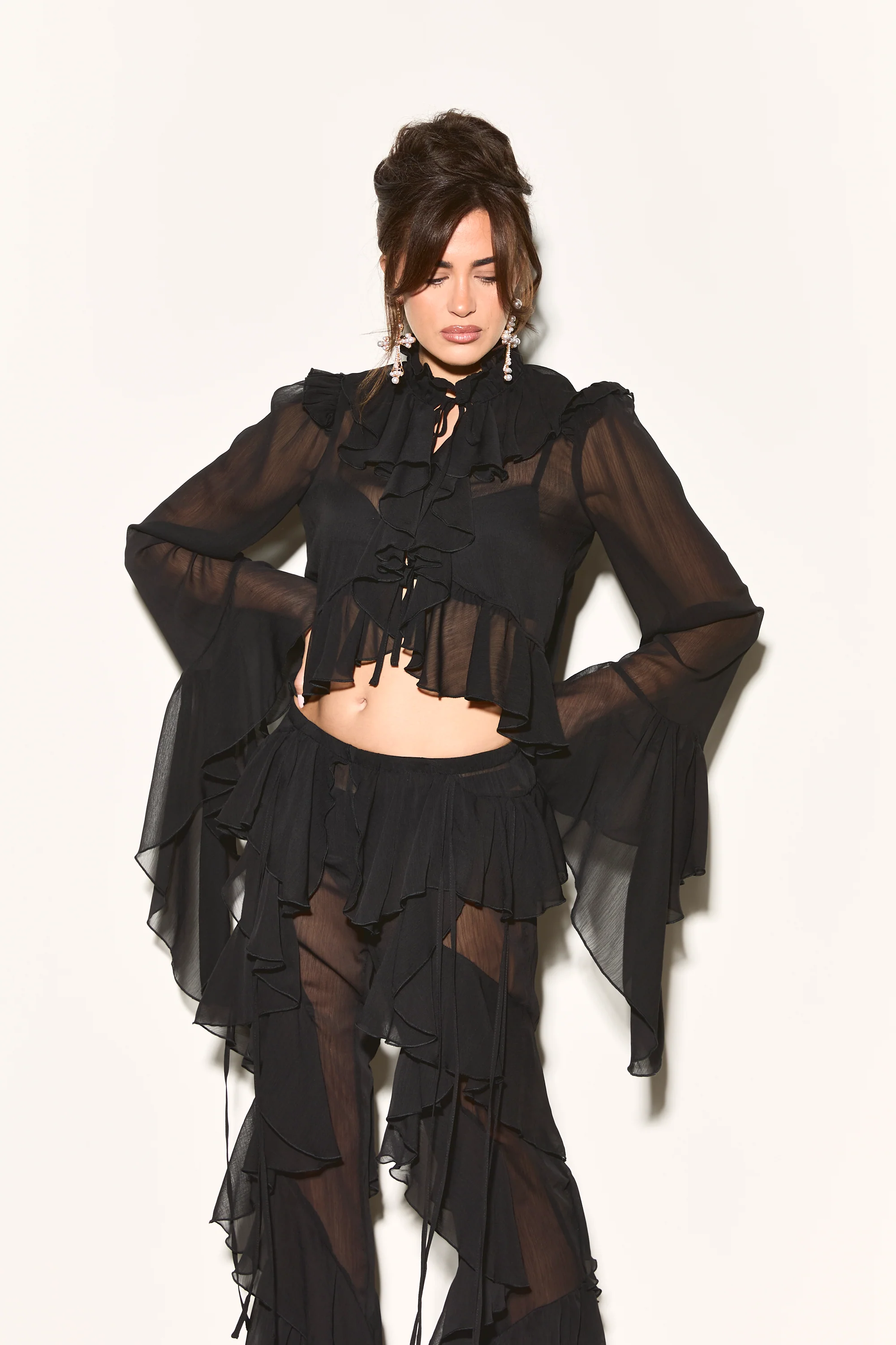 ARABELLA Black Tie Ruffle Shirt - Image 5