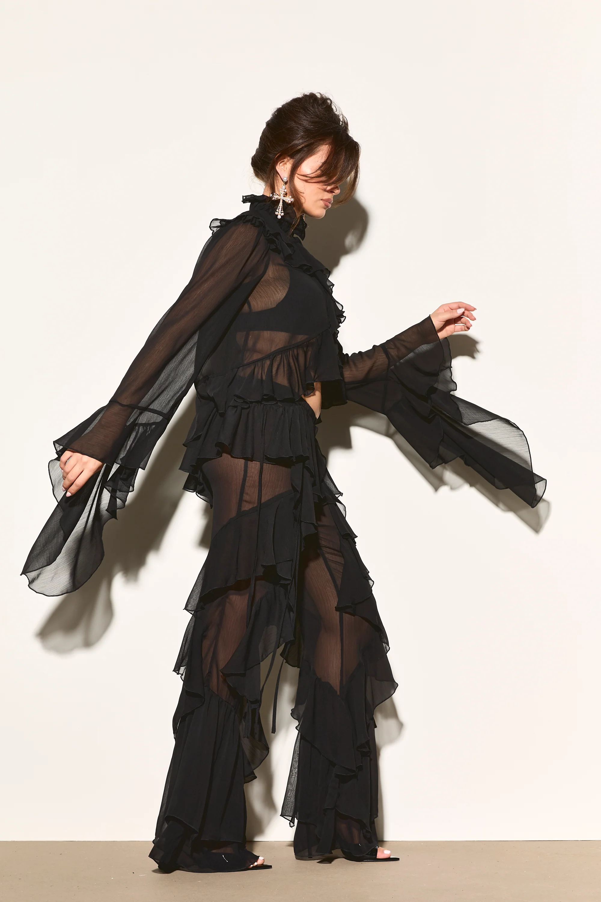 ARABELLA Black Tie Ruffle Shirt - Image 6