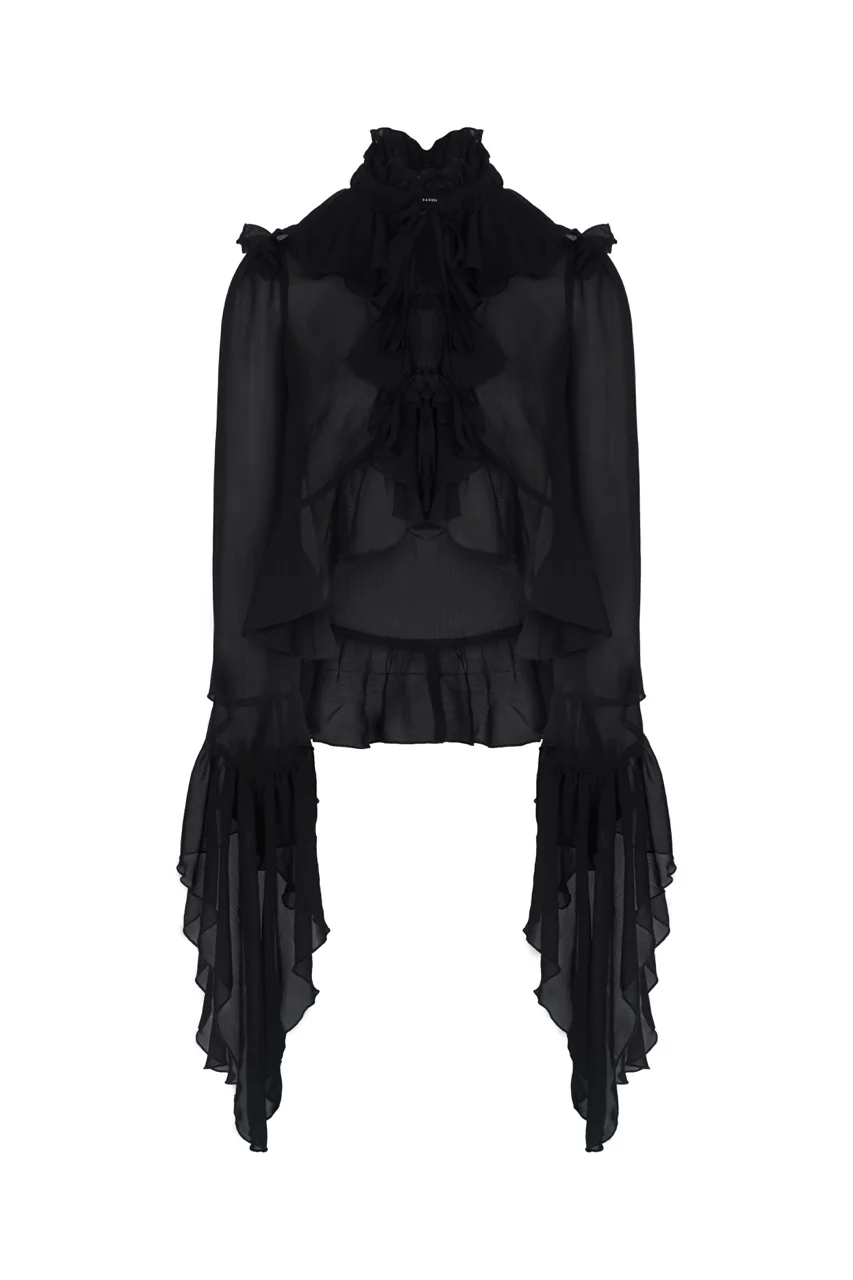 ARABELLA Black Tie Ruffle Shirt - Image 9