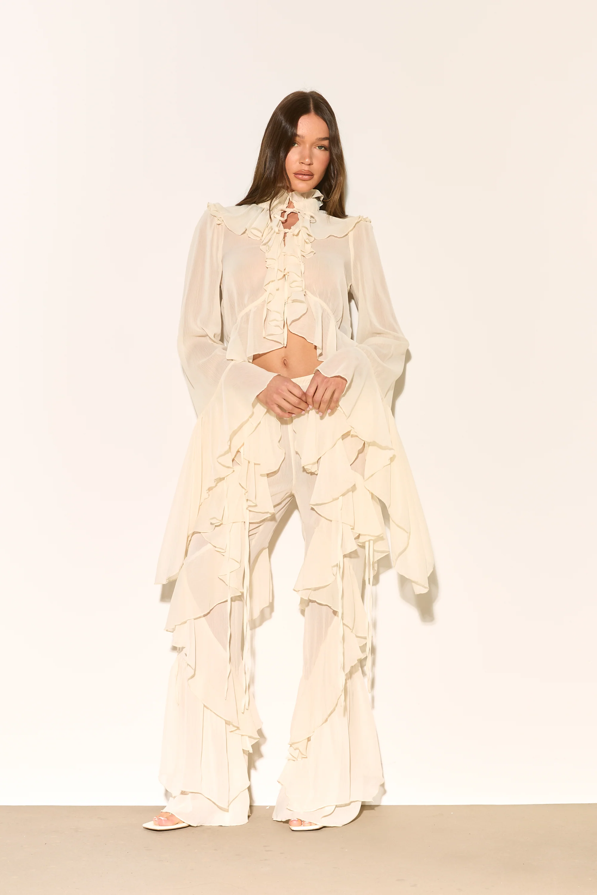 ARABELLA Cream Tie Ruffle Shirt - Image 3
