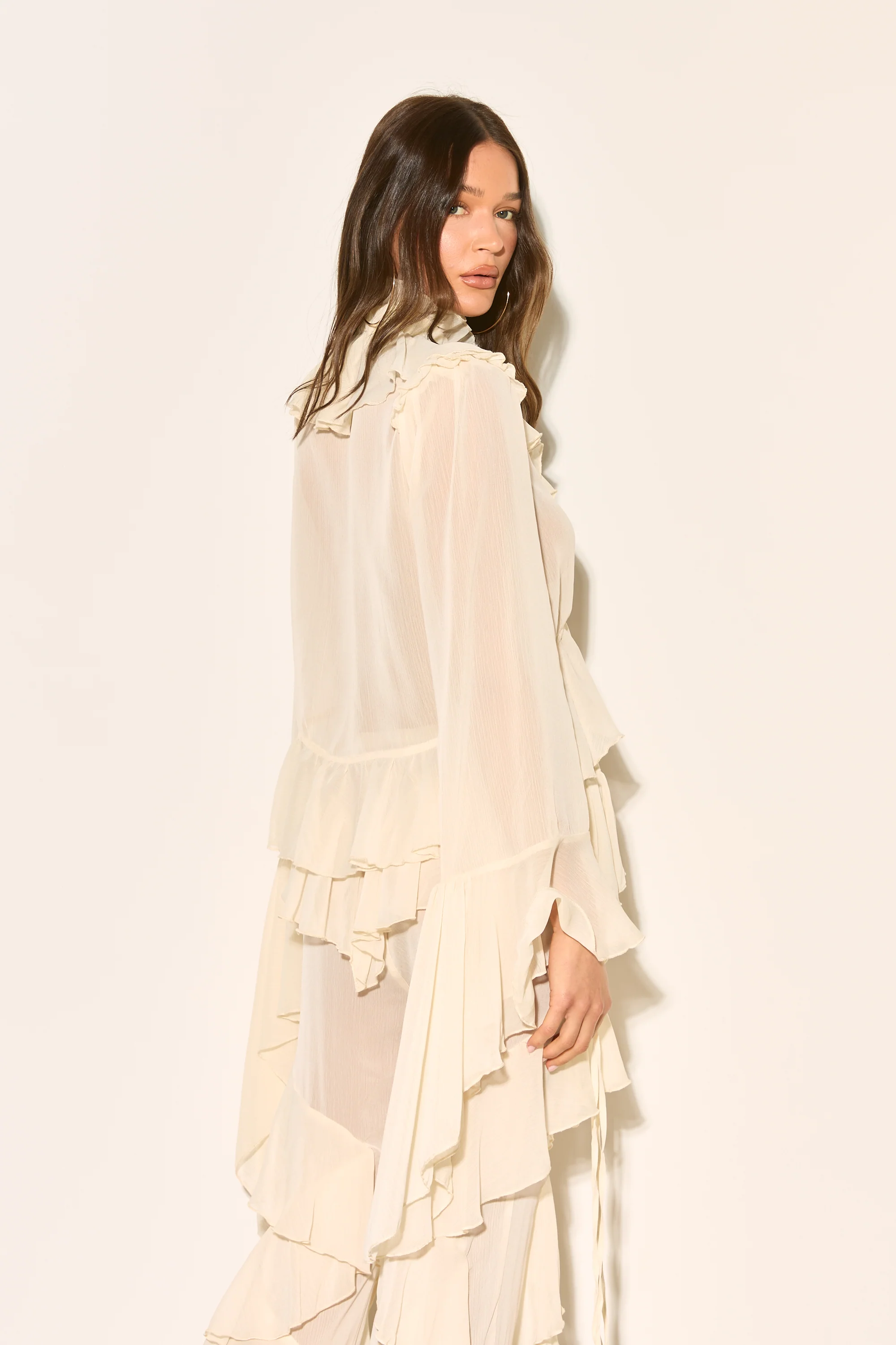 ARABELLA Cream Tie Ruffle Shirt - Image 6