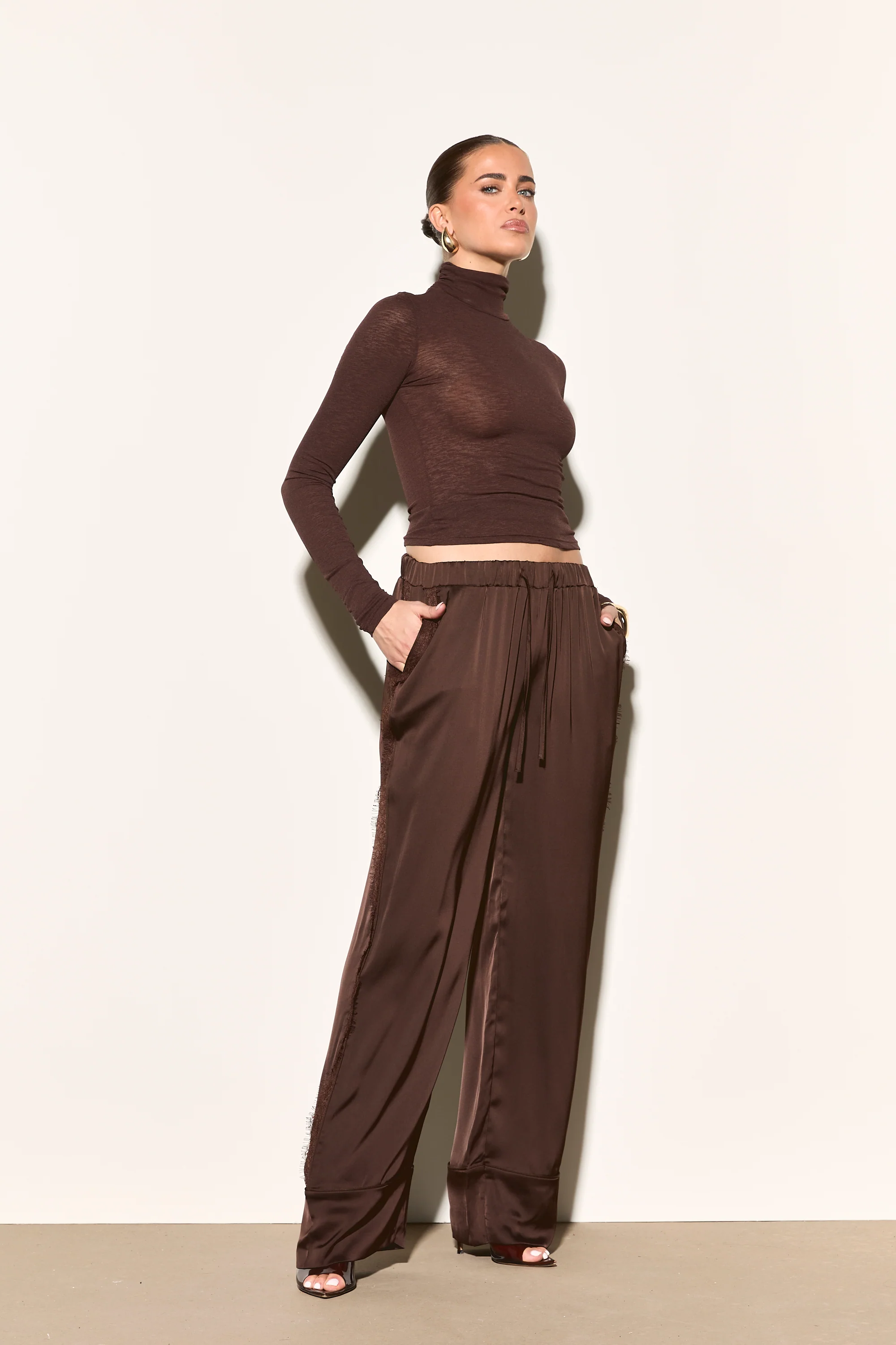 ARELA Brown Satin Trousers