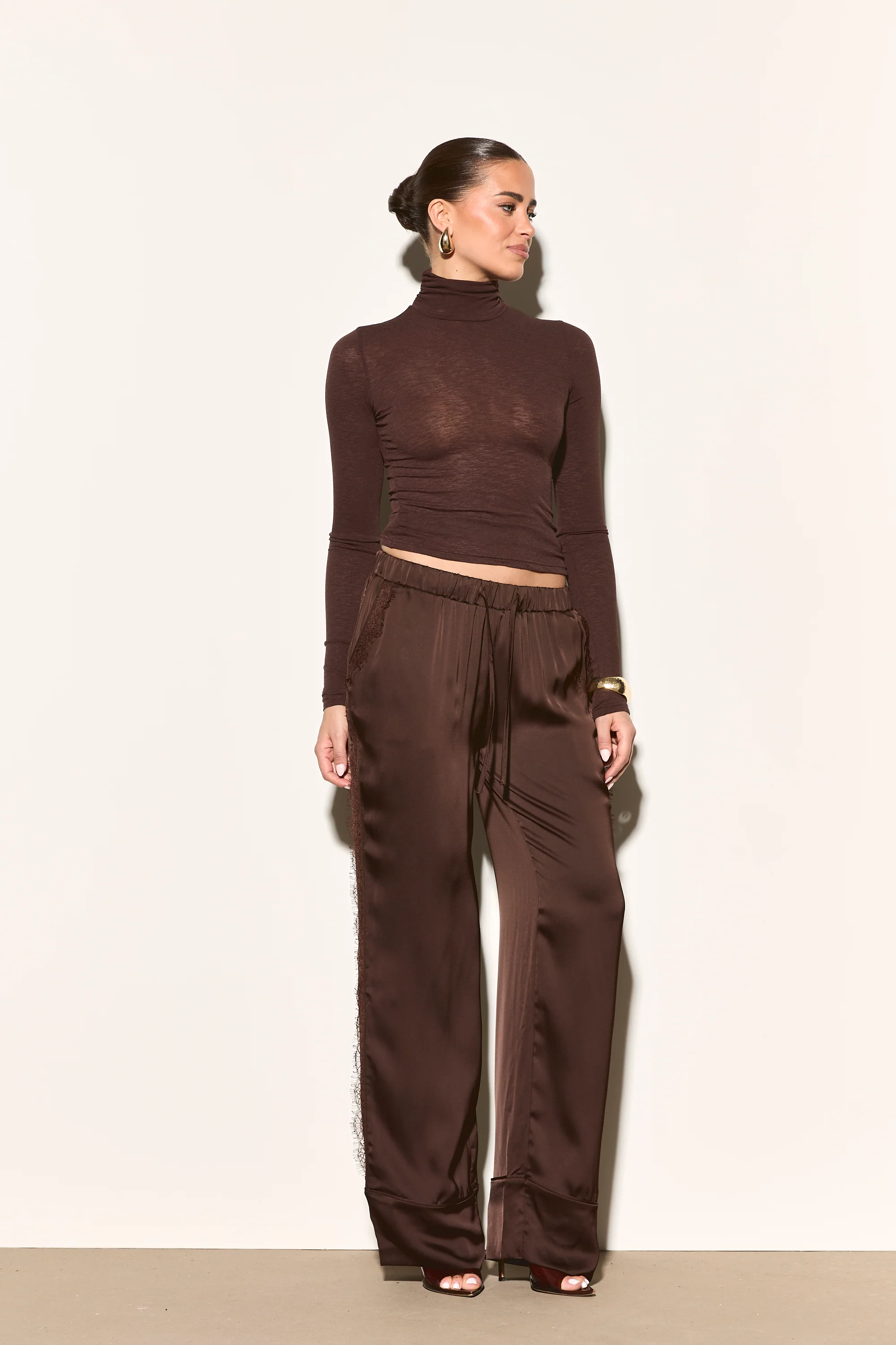 ARELA Brown Satin Trousers - Image 3