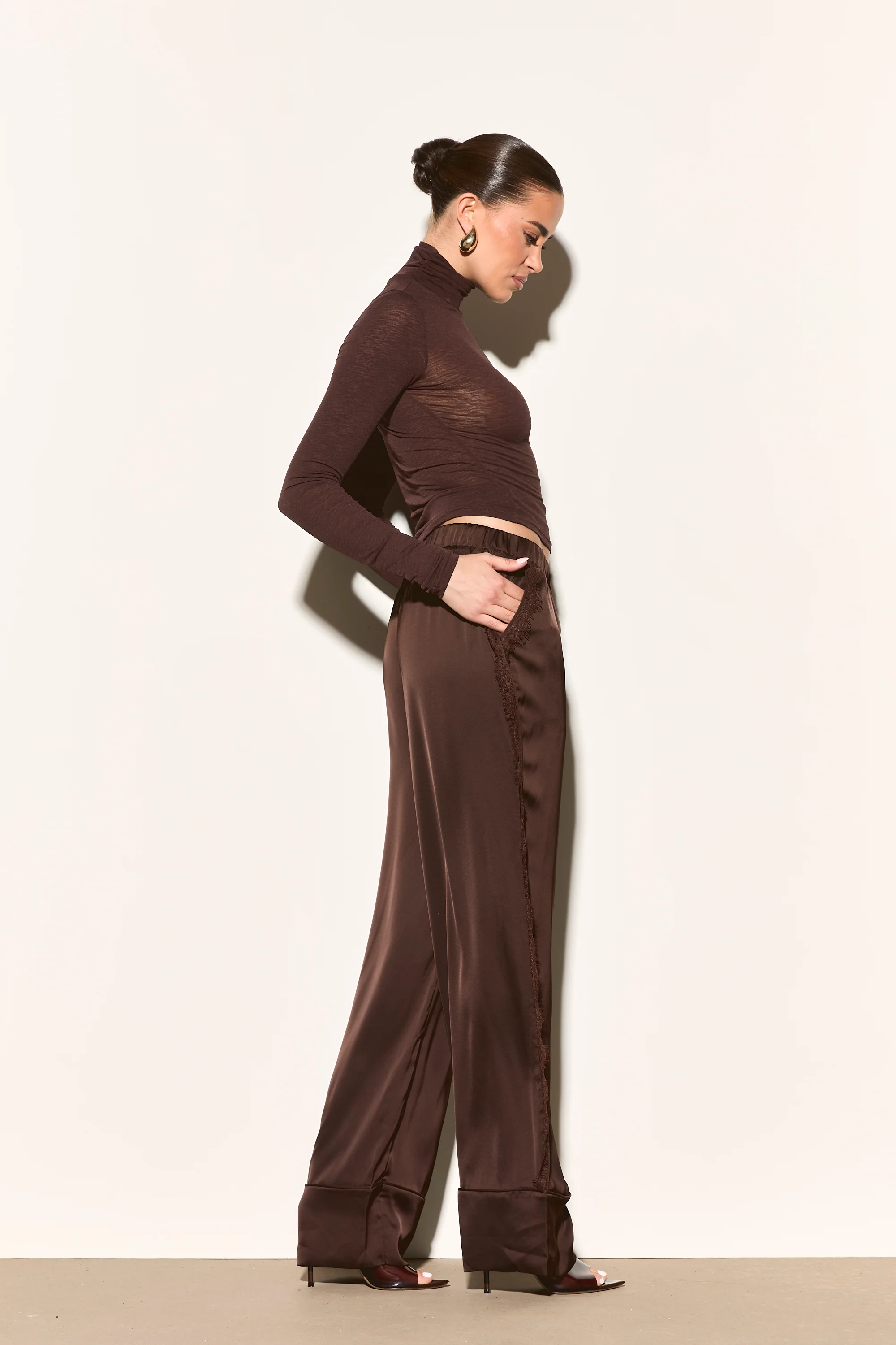 ARELA Brown Satin Trousers - Image 4
