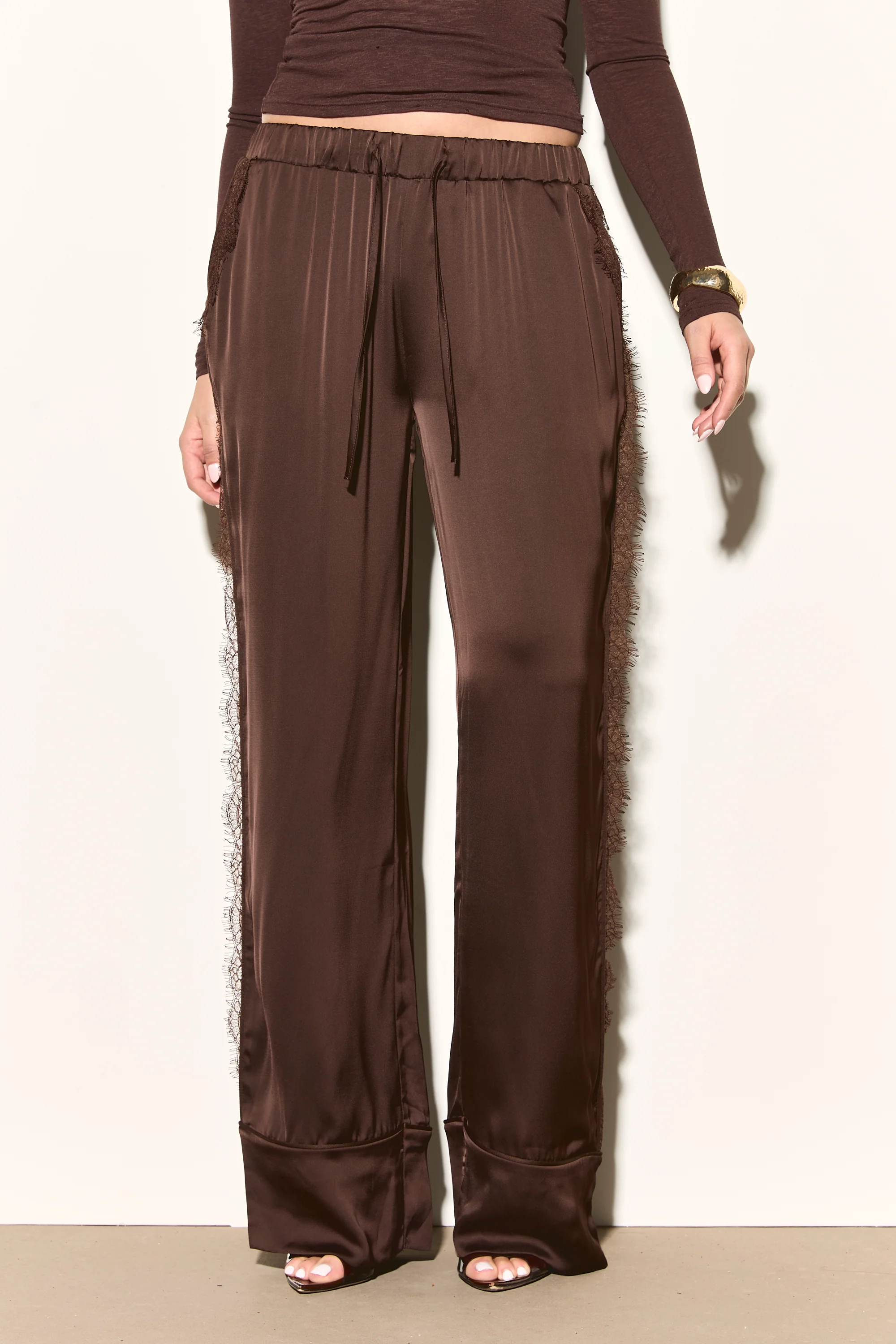 ARELA Brown Satin Trousers - Image 5