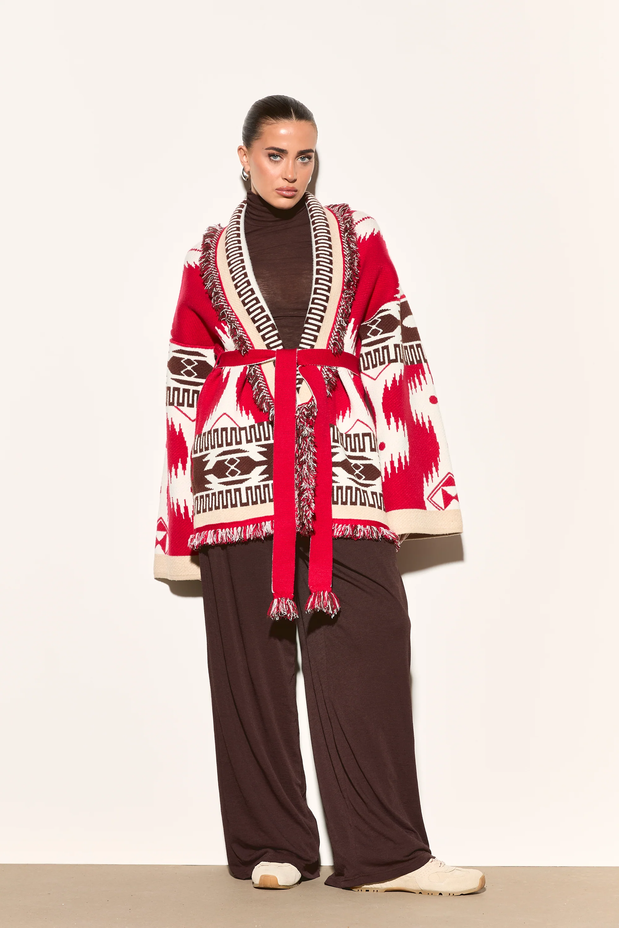 ARIA Red Aztec Long Cardigan - Image 2