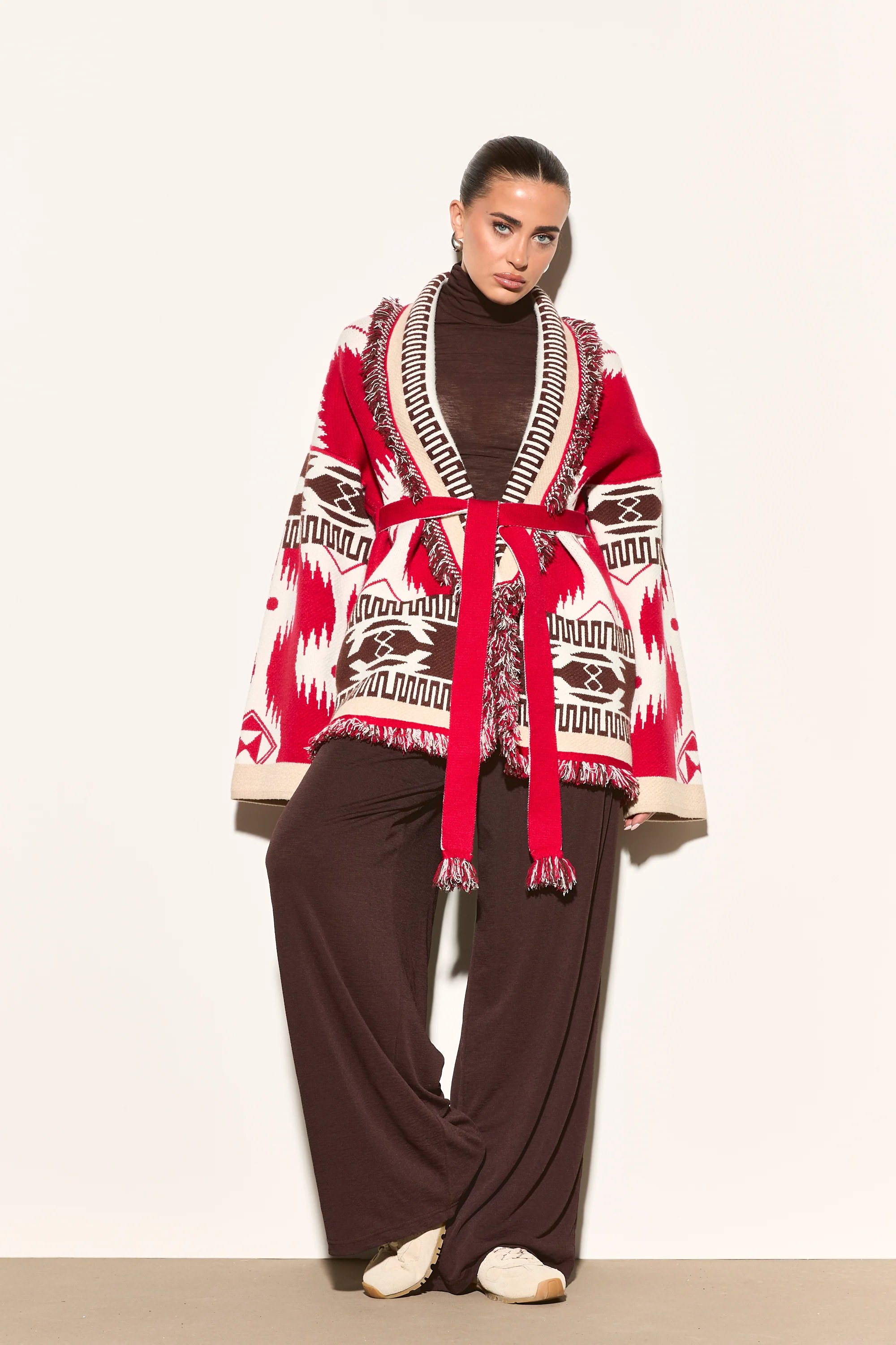 ARIA Red Aztec Long Cardigan - Image 4