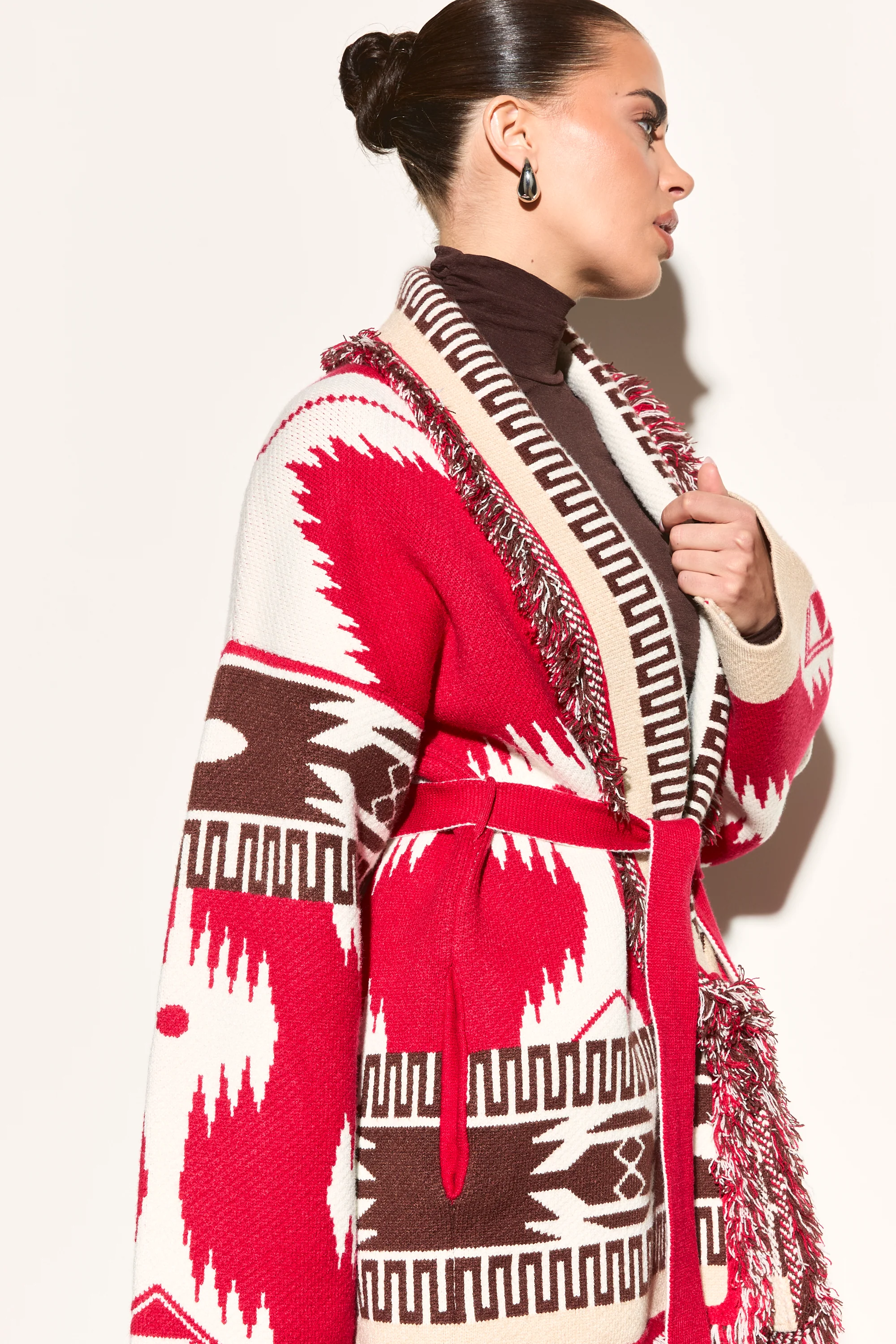 ARIA Red Aztec Long Cardigan - Image 5