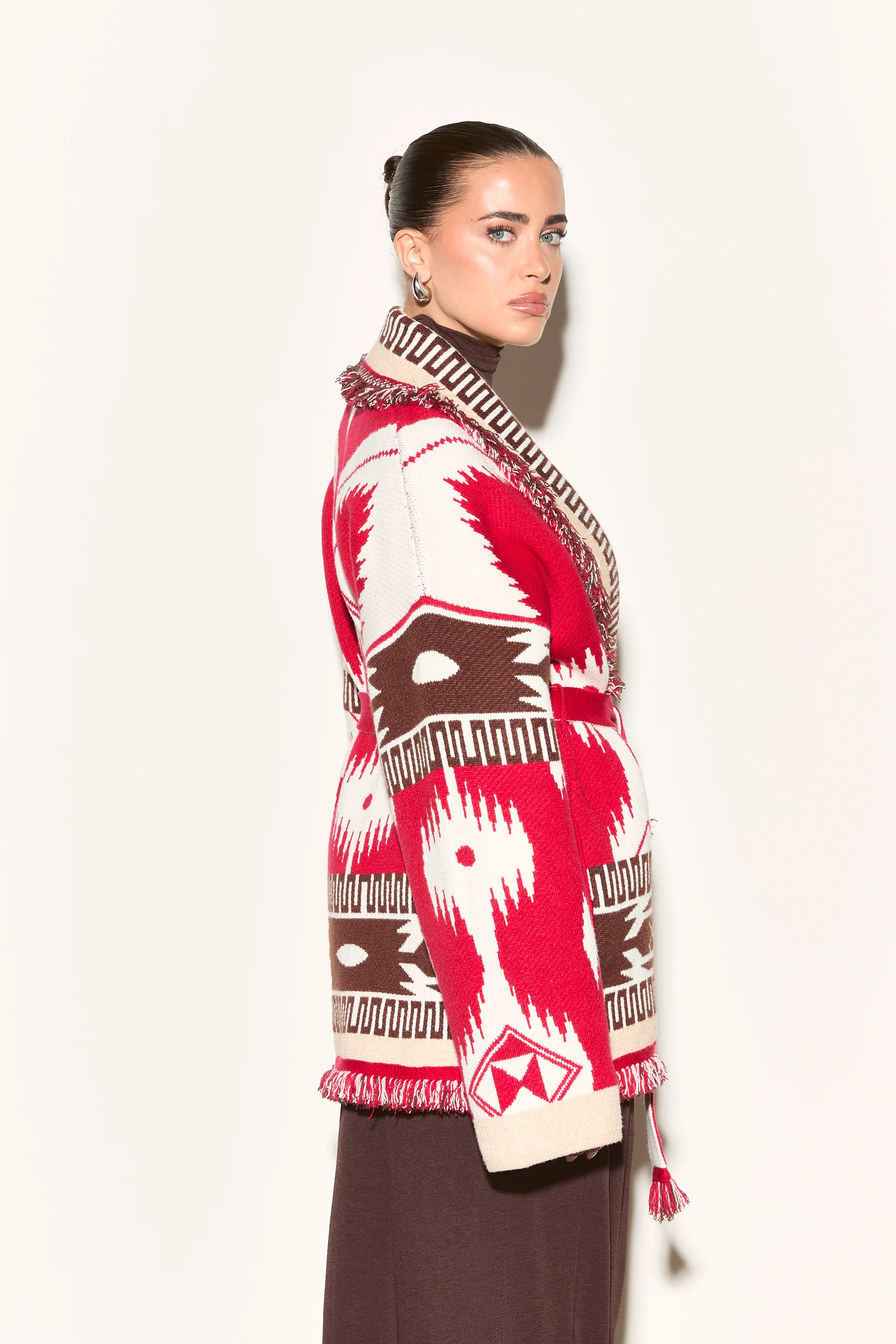 ARIA Red Aztec Long Cardigan - Image 6