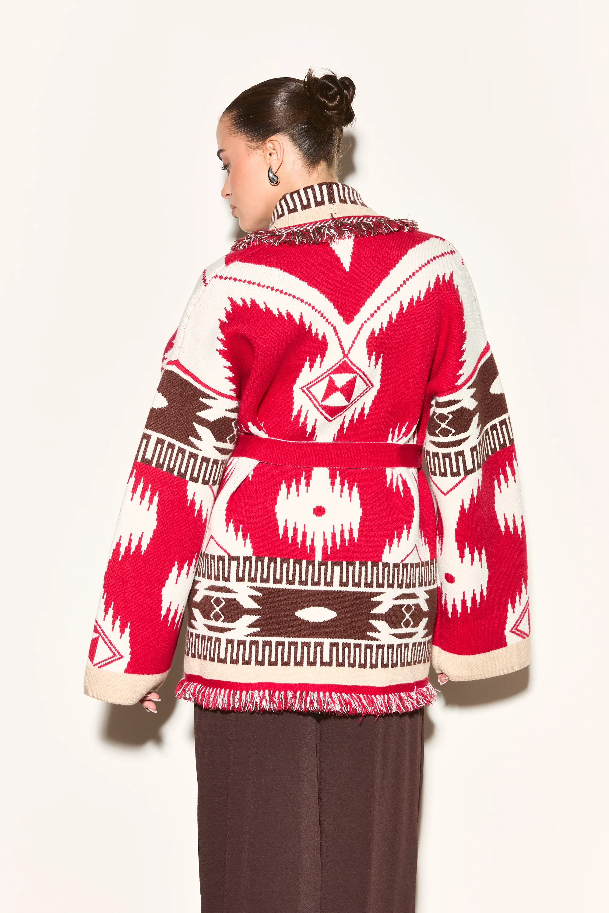 ARIA Red Aztec Long Cardigan - Image 7