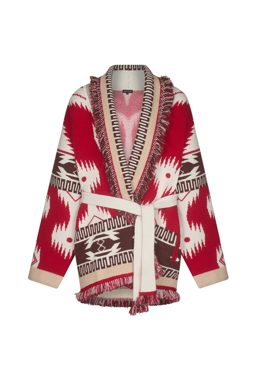 ARIA Red Aztec Long Cardigan - Image 8