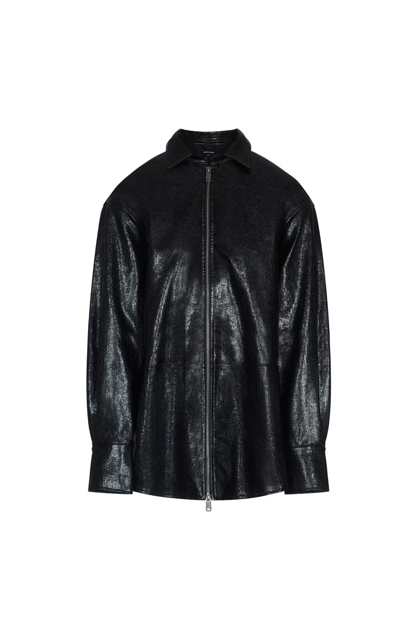 ATHENA Black Vinyl Oversized Zip Front Shirt - Image 7