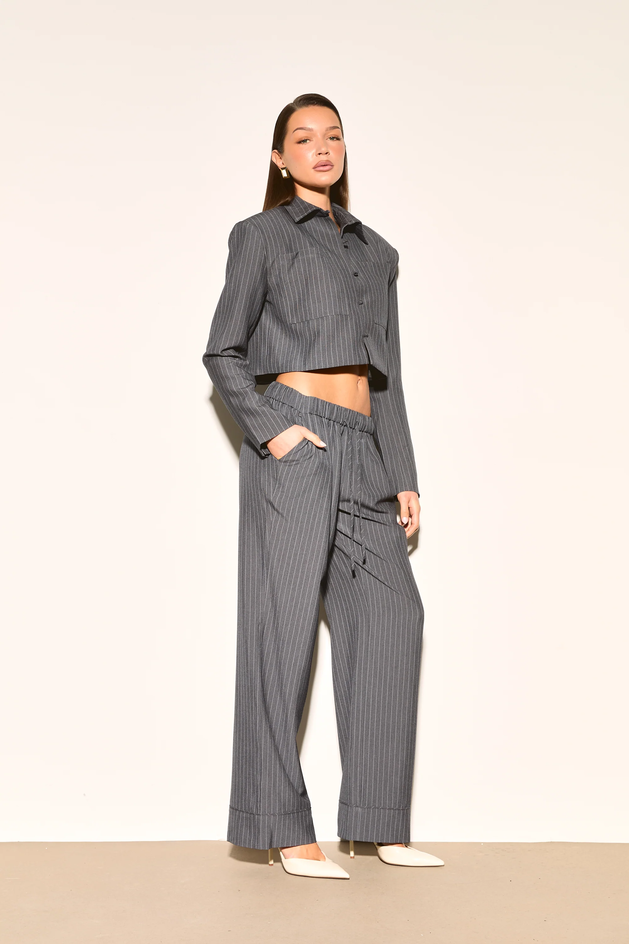 AYLA Grey Pinstripe Trousers