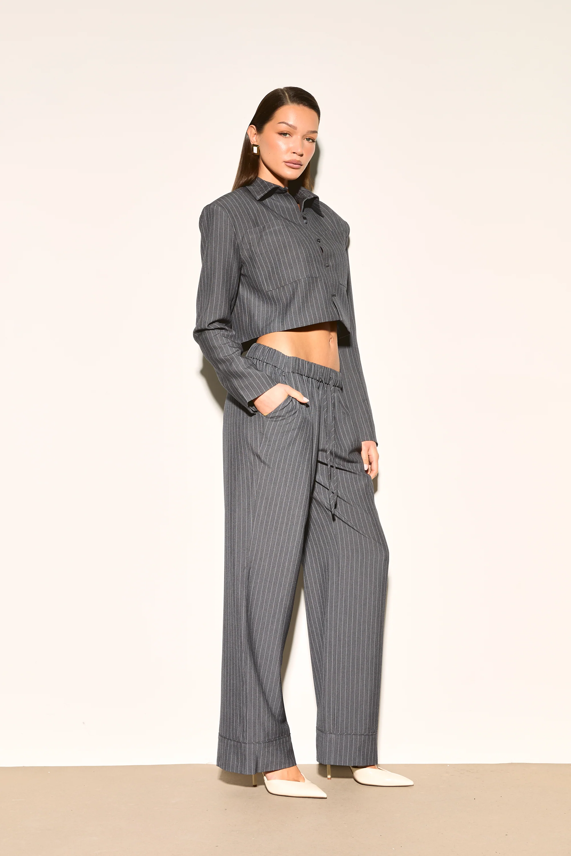 AYLA Grey Pinstripe Trousers - Image 2