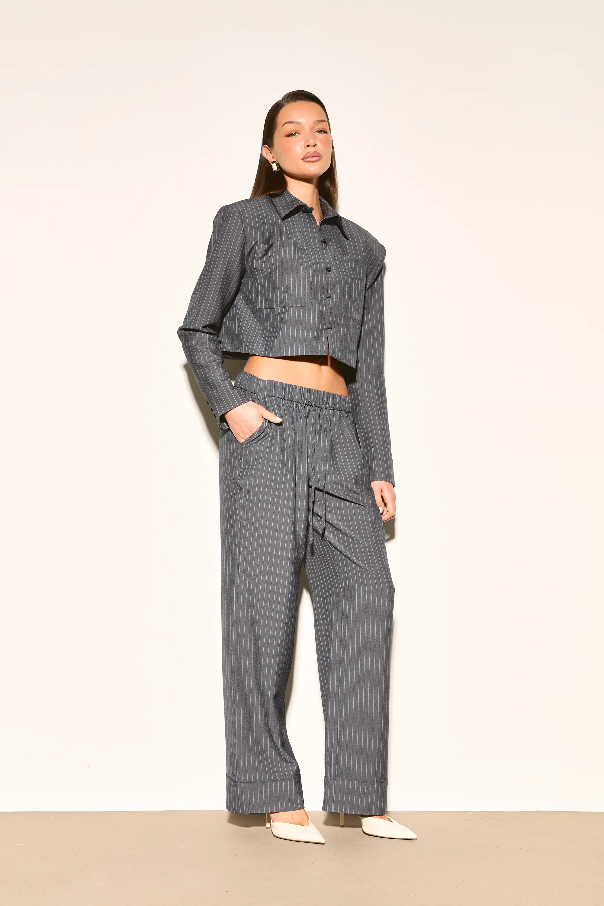 AYLA Grey Pinstripe Trousers - Image 3