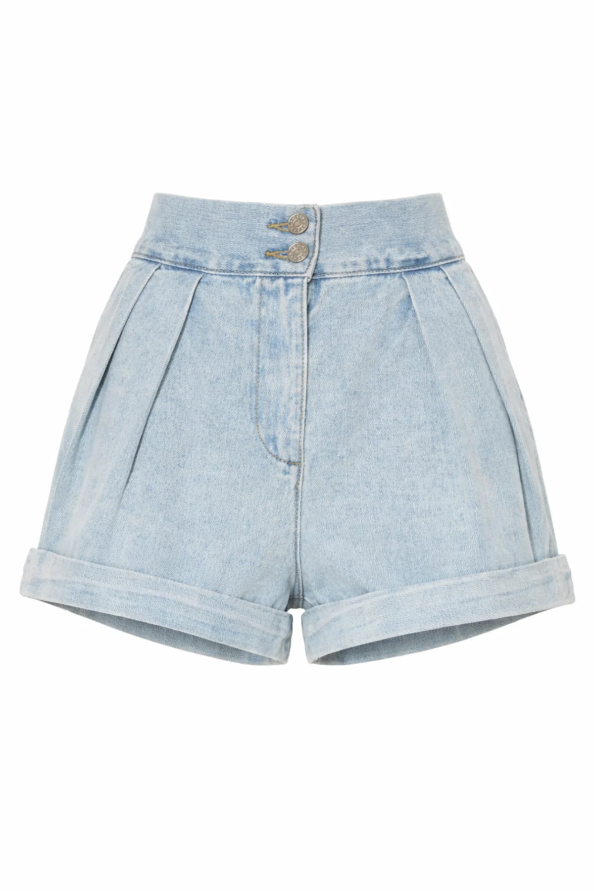 BELLE Blue Denim Pleated Shorts - Image 5