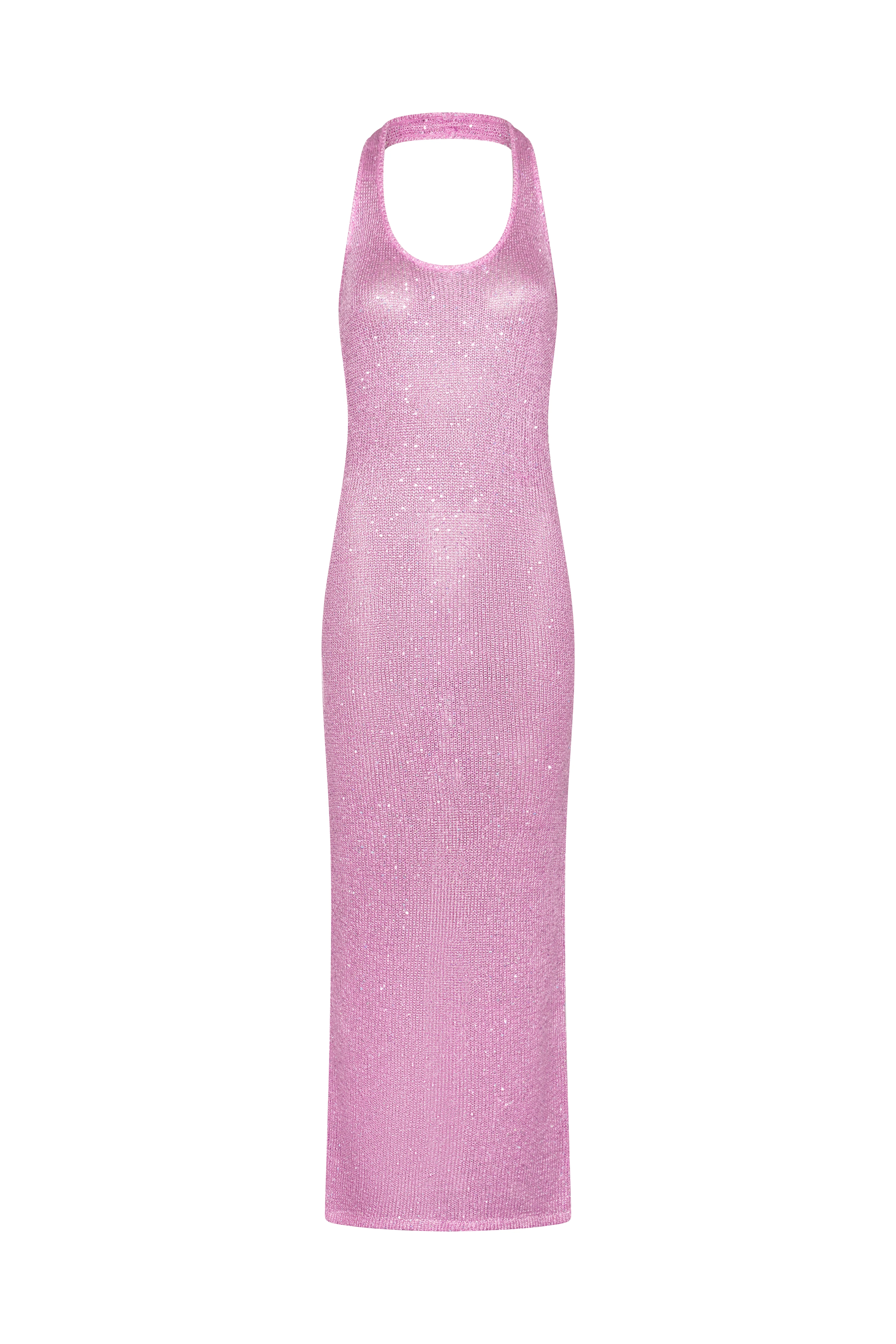 ASTRID Pink Sequin Knit Halter Maxi Dress - Image 7