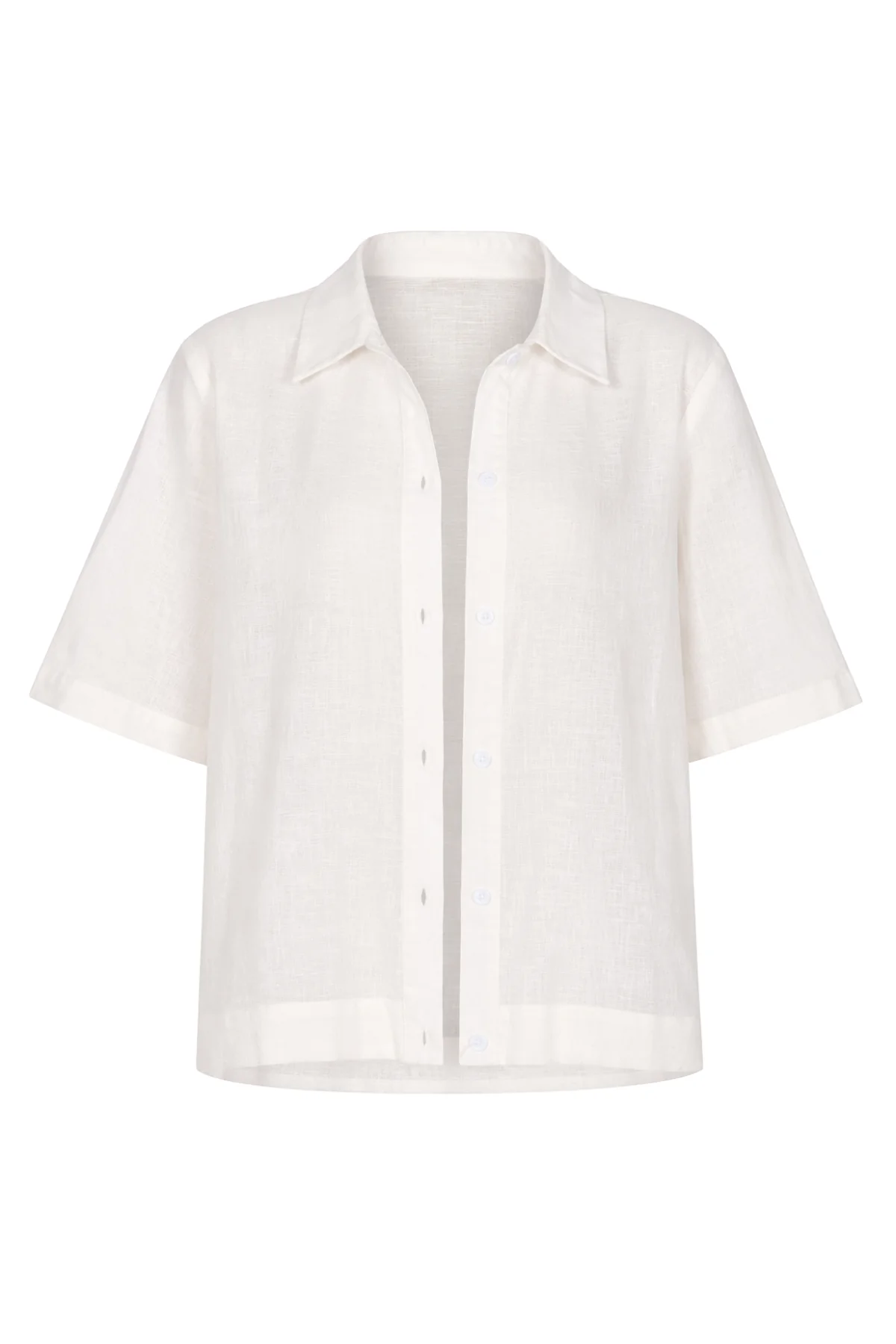 CAMILA Cropped White Linen Shirt - Image 6