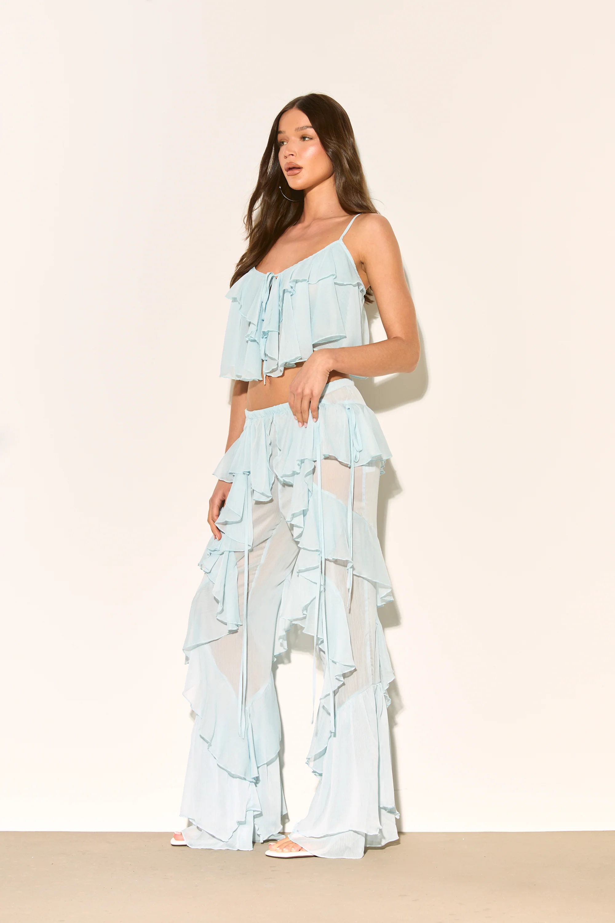 CELIA Blue Ruffle Flared Trousers - Image 3