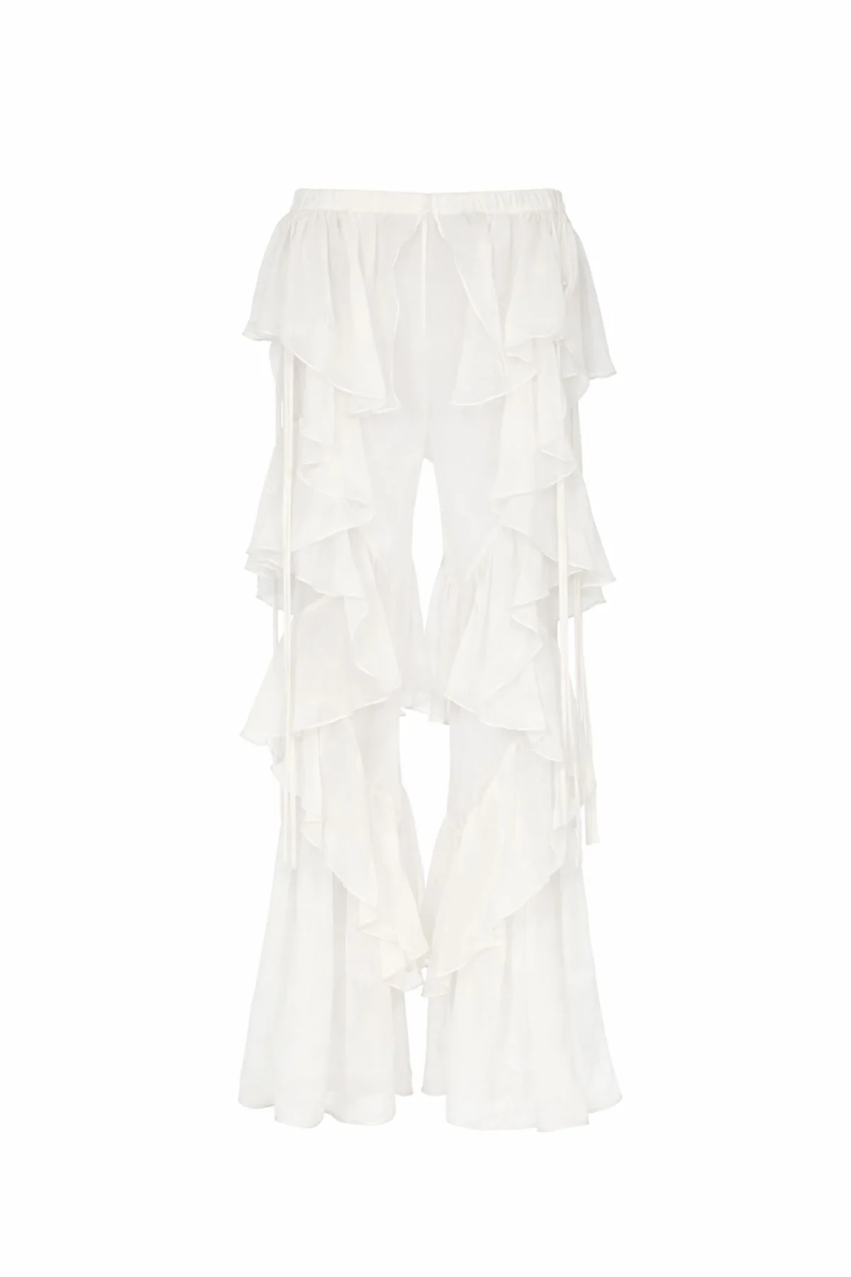 CELIA Cream Ruffle Flared Trousers - Image 6