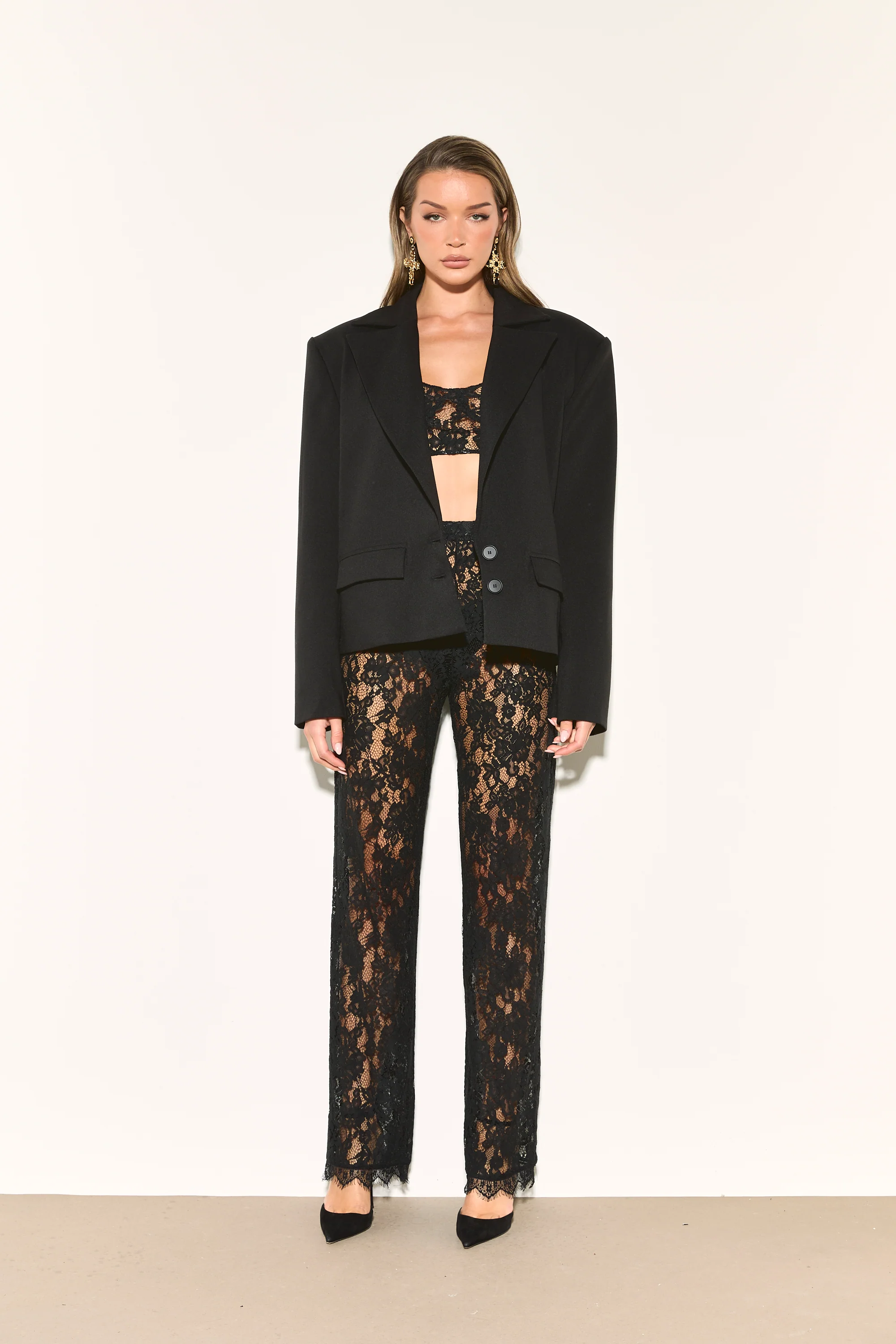 DANA Black High Waisted Lace Trousers - Image 2