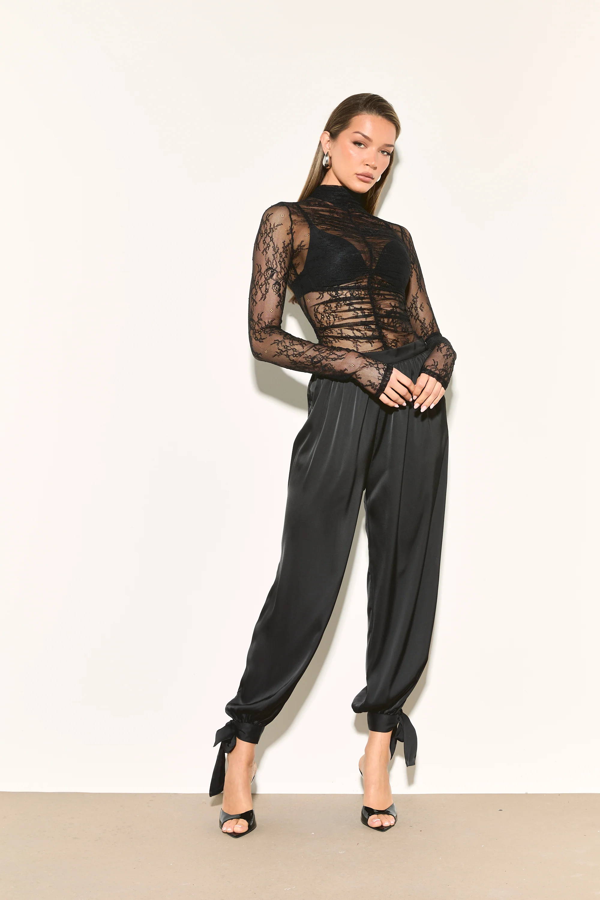 EDEN Black Ruched Lace Top - Image 2