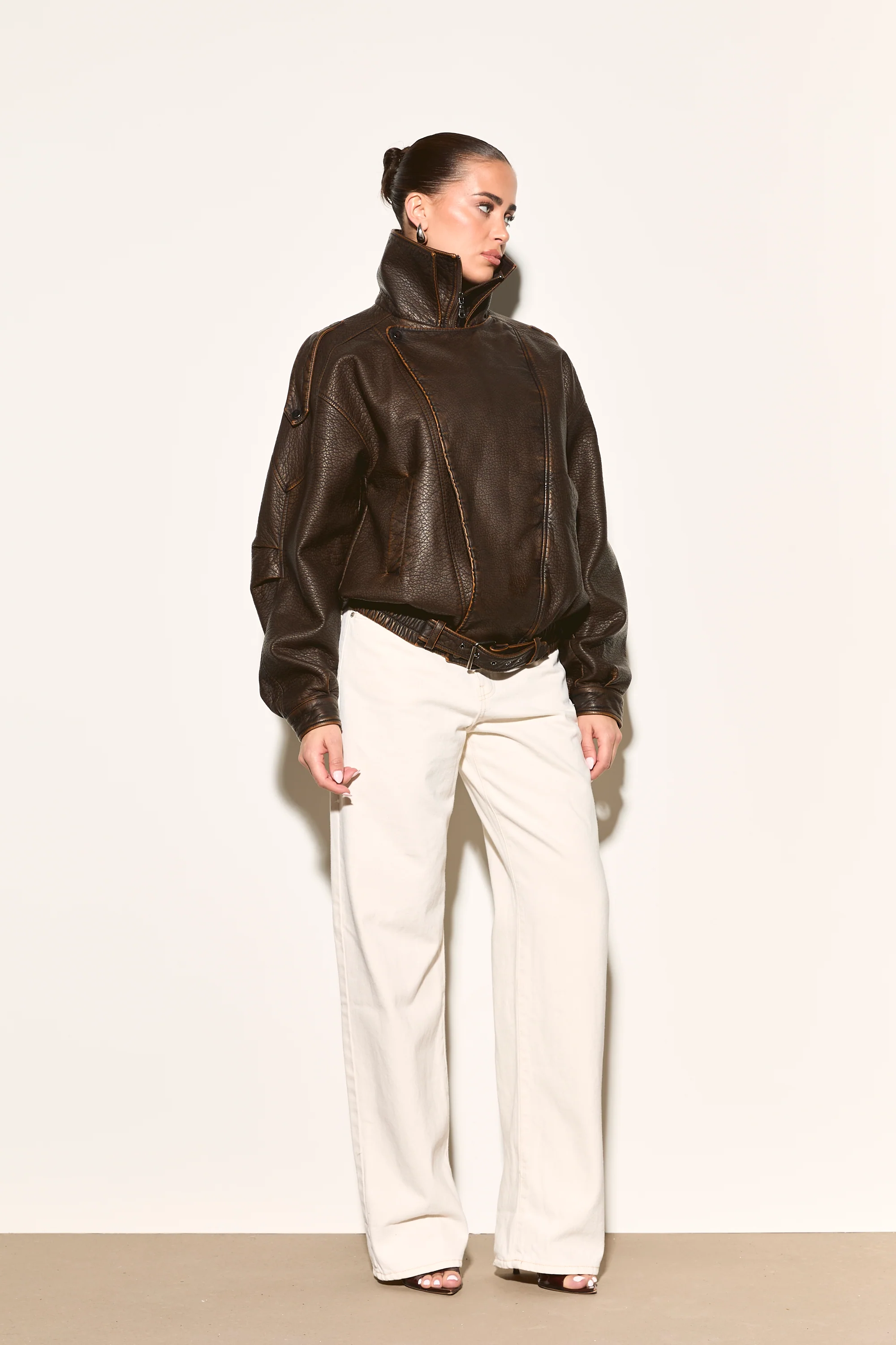 ESKA Brown Vegan Leather Oversized Biker Jacket - Image 3