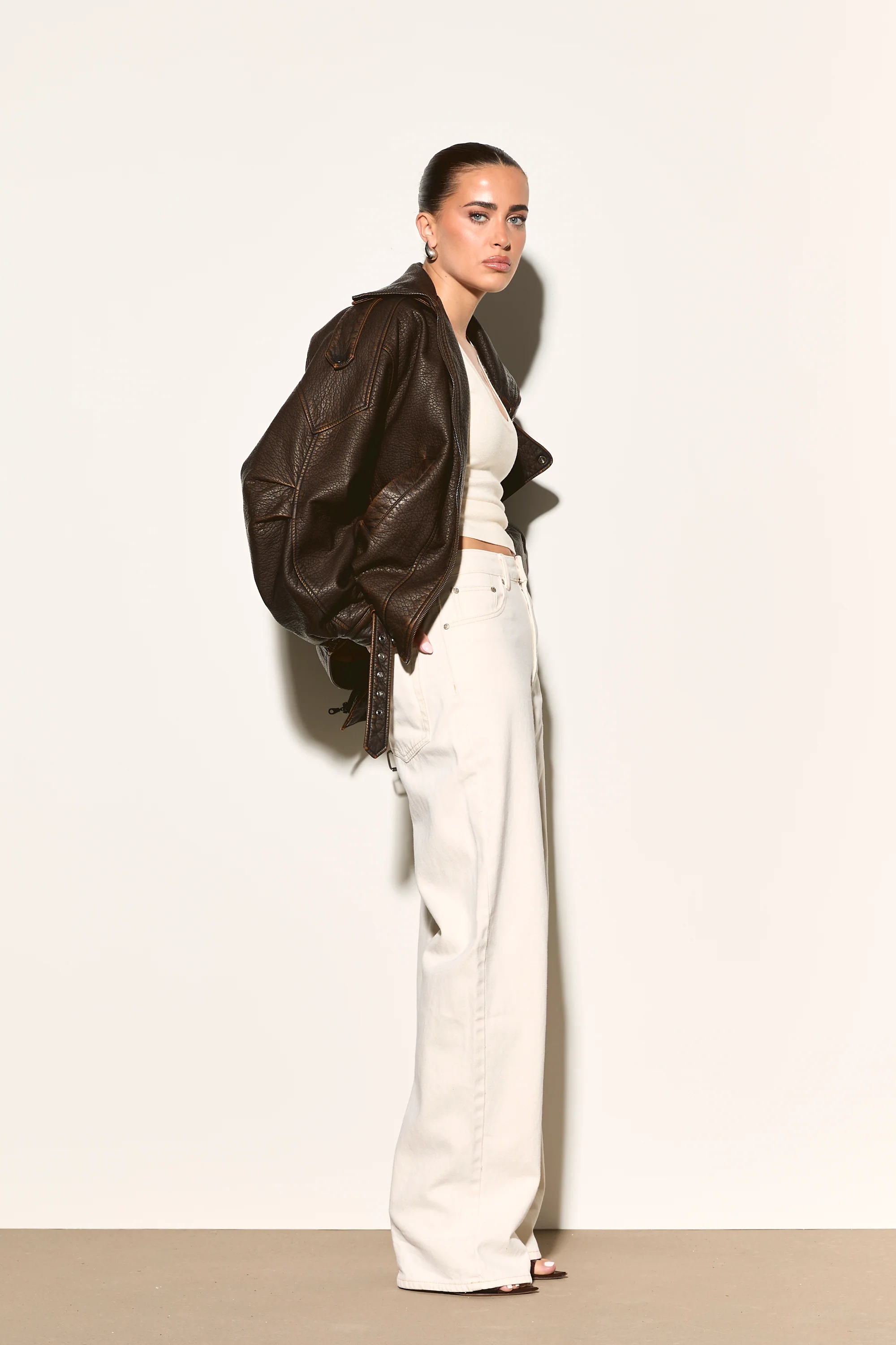 ESKA Brown Vegan Leather Oversized Biker Jacket - Image 4