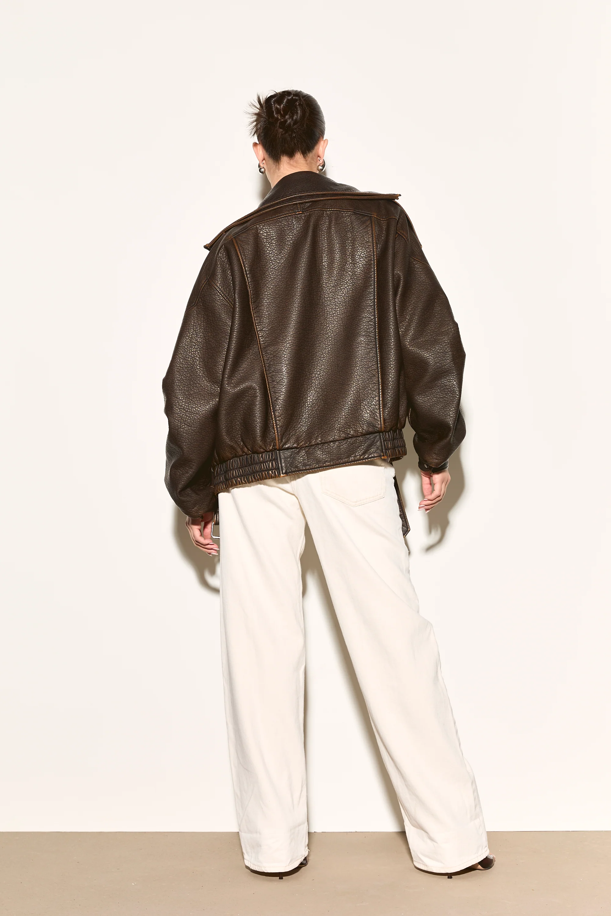 ESKA Brown Vegan Leather Oversized Biker Jacket - Image 8