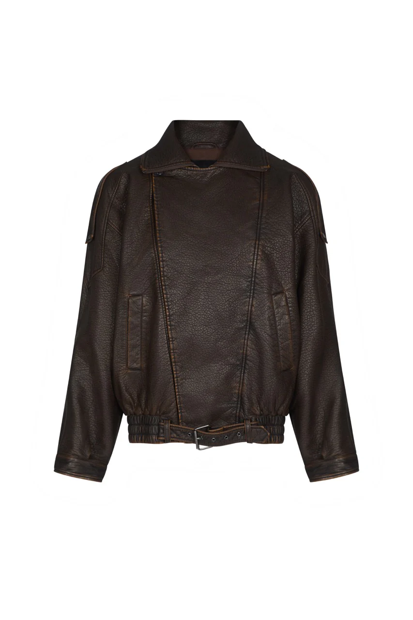 ESKA Brown Vegan Leather Oversized Biker Jacket - Image 9
