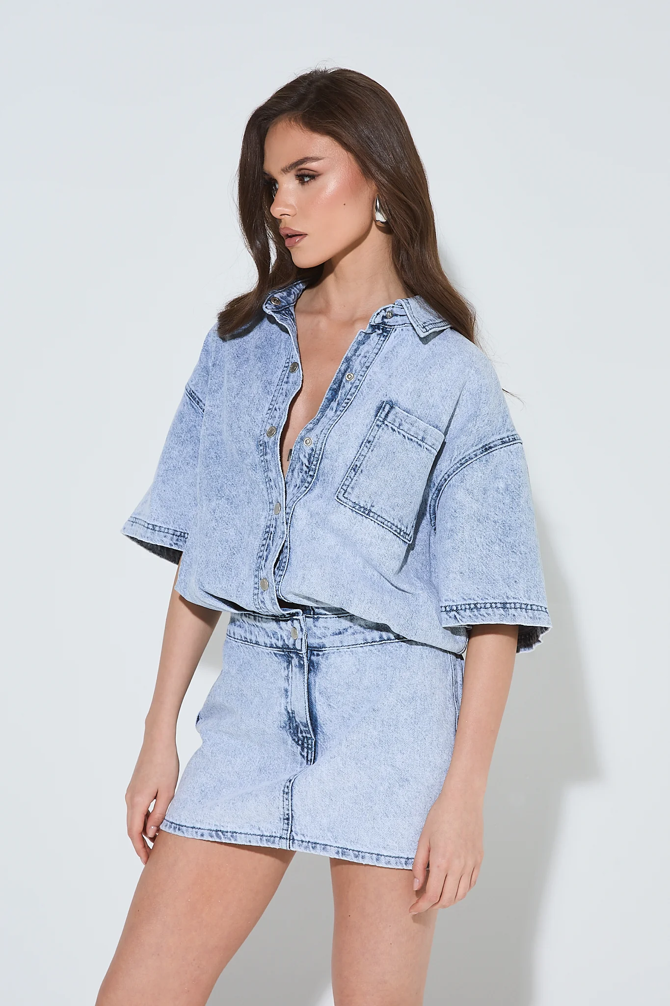 FARRAH Blue Wash Denim Shirt Dress - Image 3