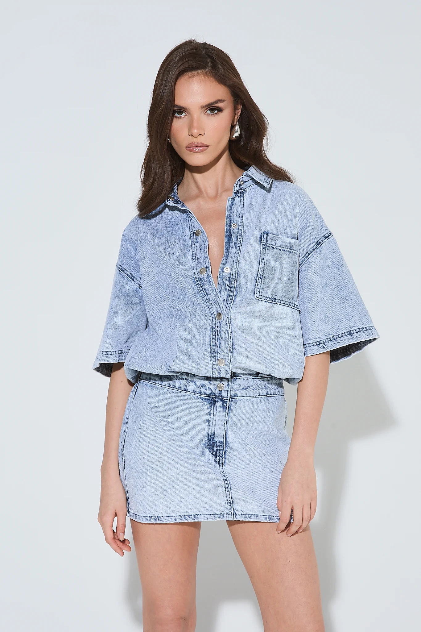 FARRAH Blue Wash Denim Shirt Dress - Image 4