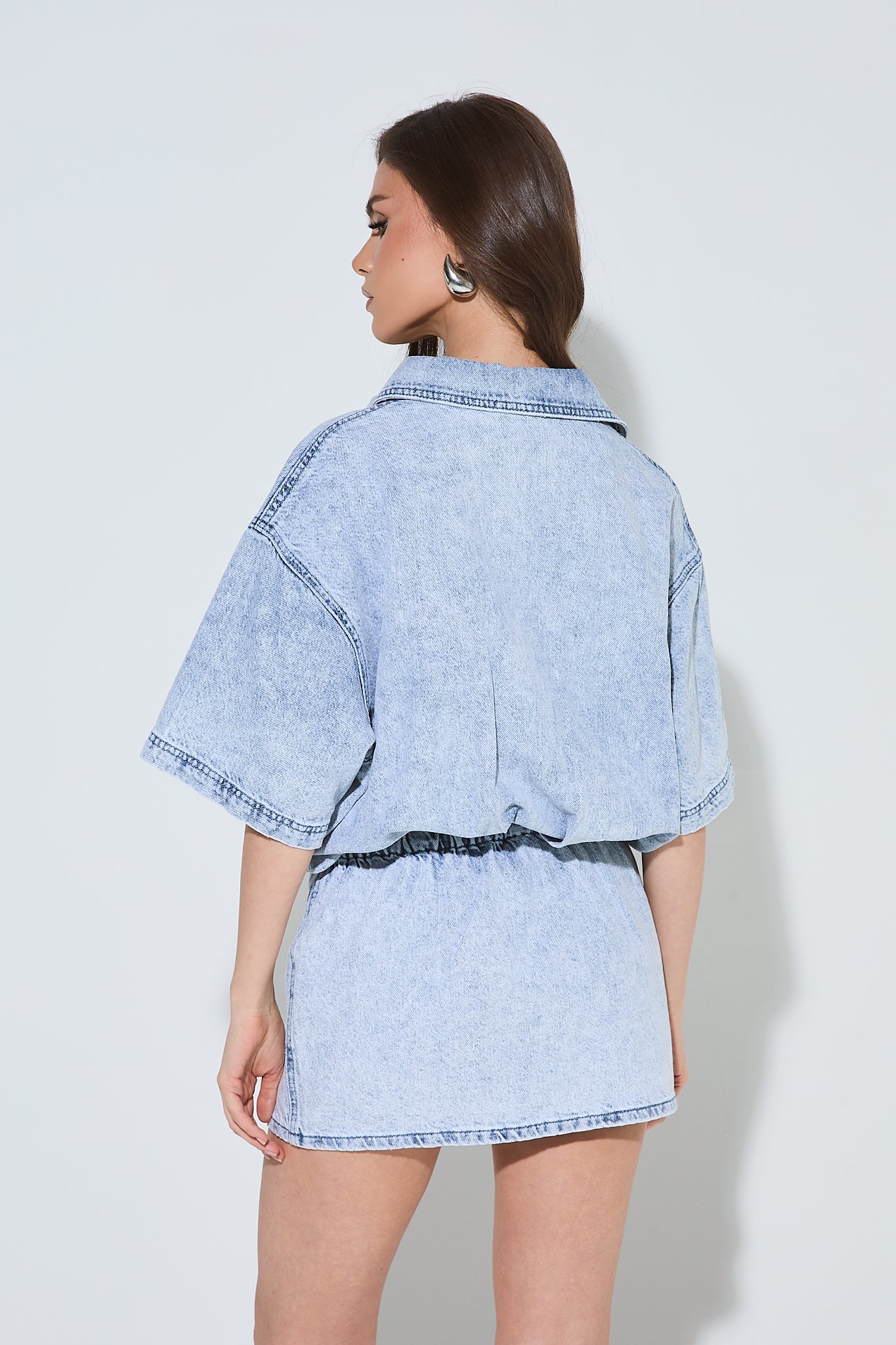 FARRAH Blue Wash Denim Shirt Dress - Image 6