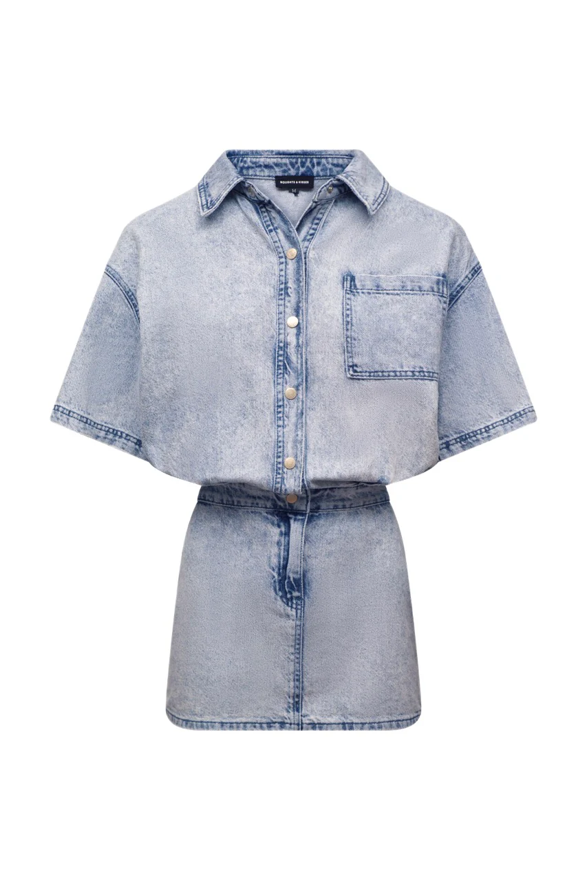FARRAH Blue Wash Denim Shirt Dress - Image 7