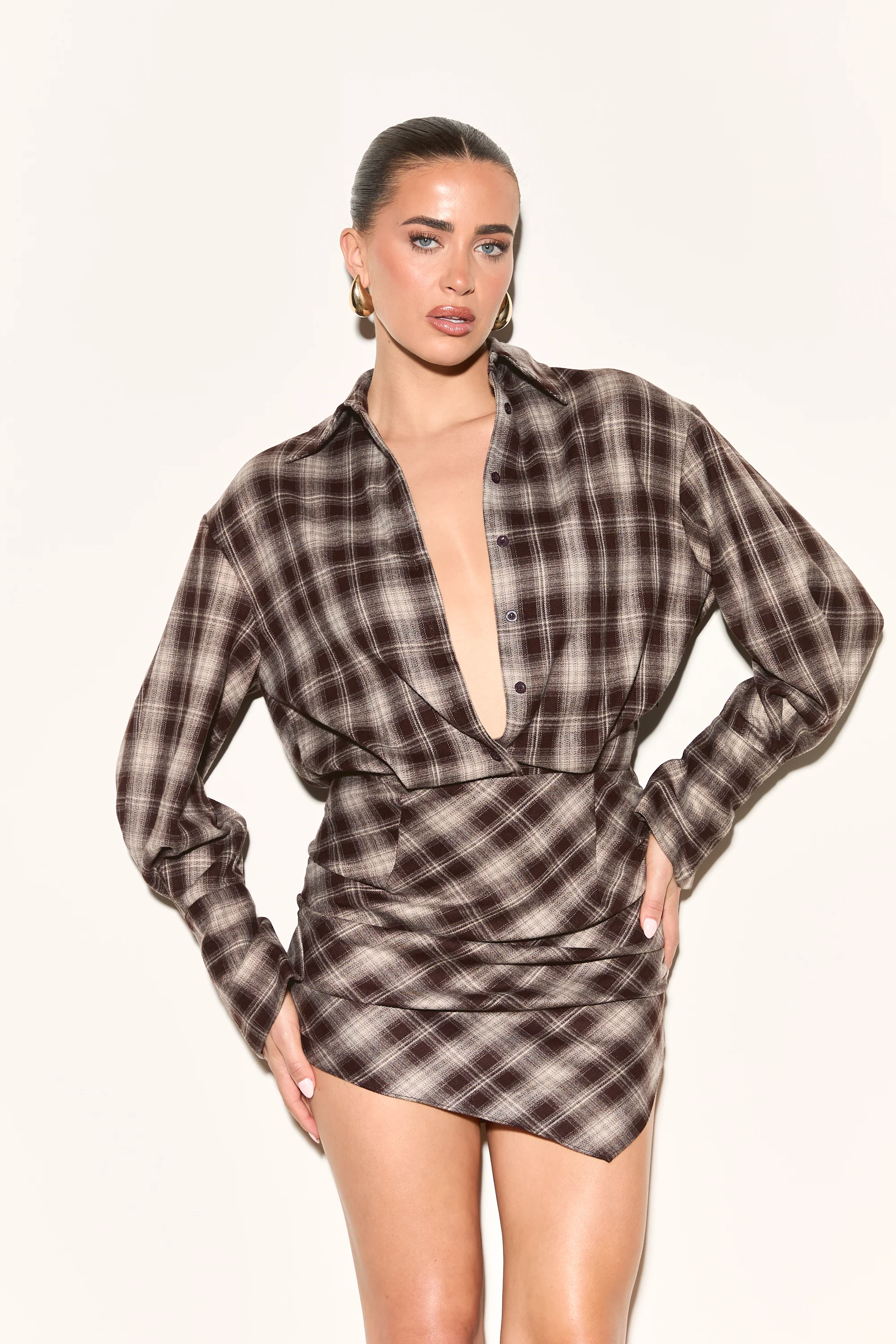 GAIA Checked Brown Shirt Dress