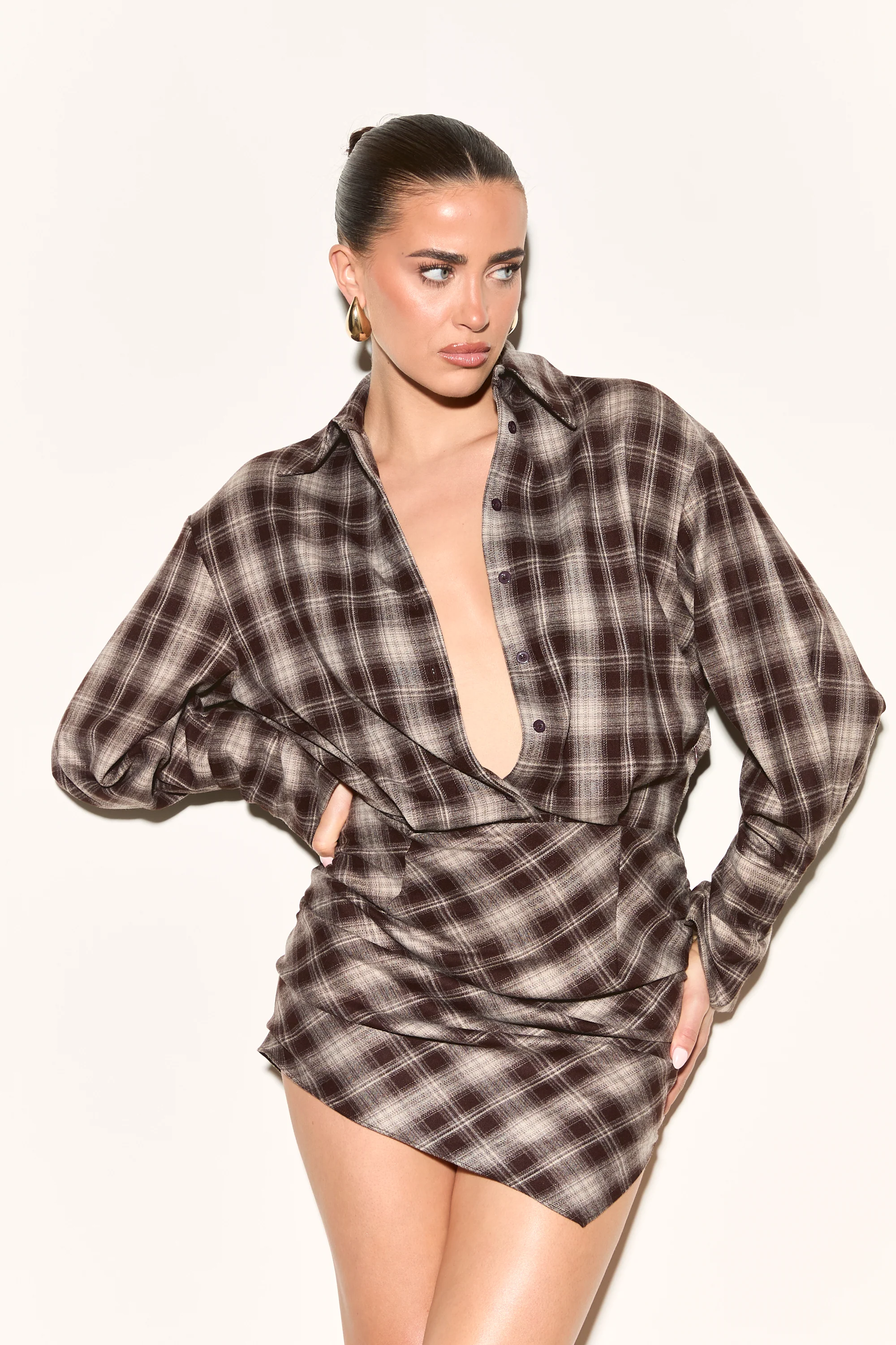 GAIA Checked Brown Shirt Dress - Image 2