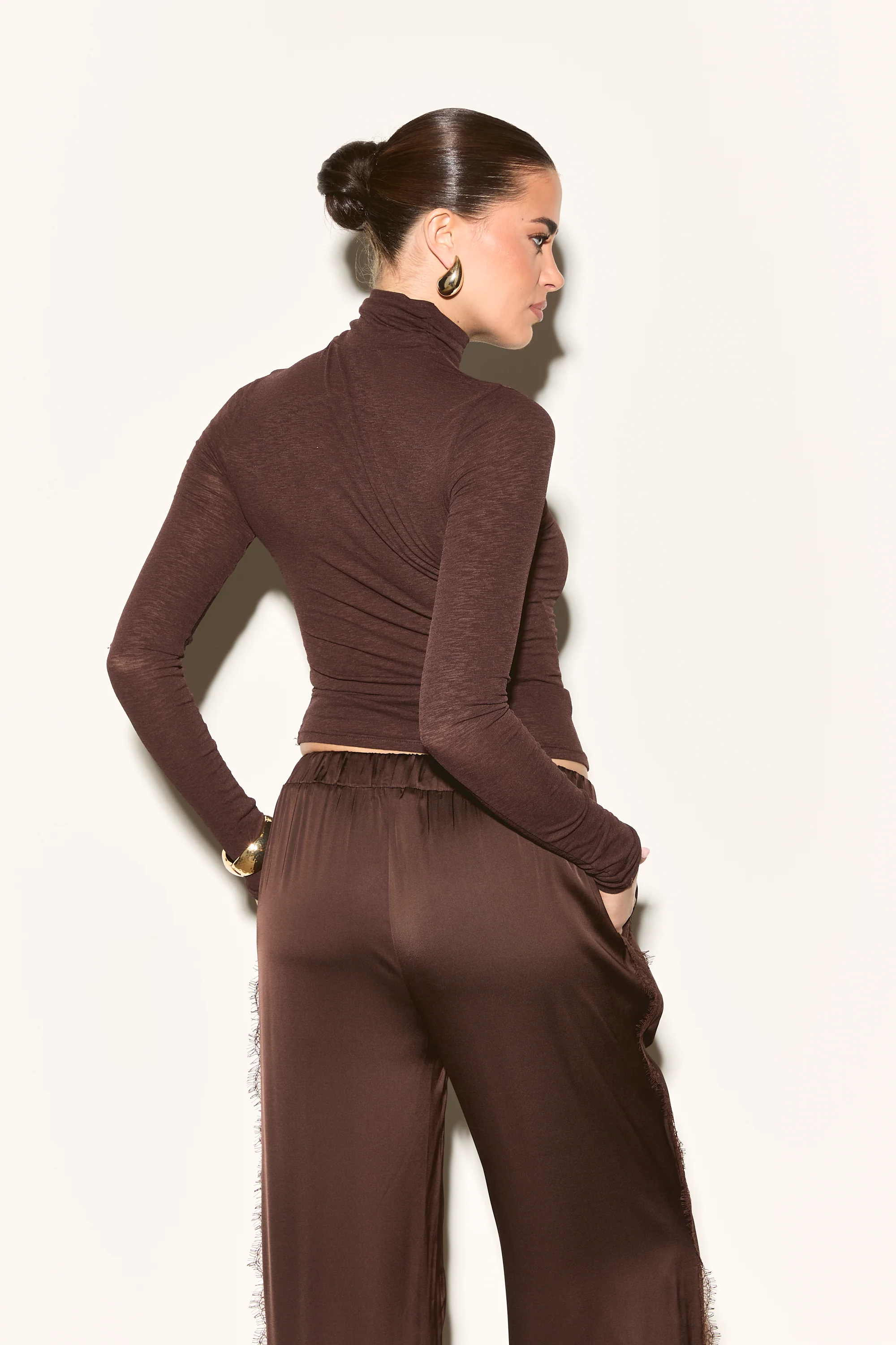 GINA Brown Fine Knit High Neck Top - Image 7