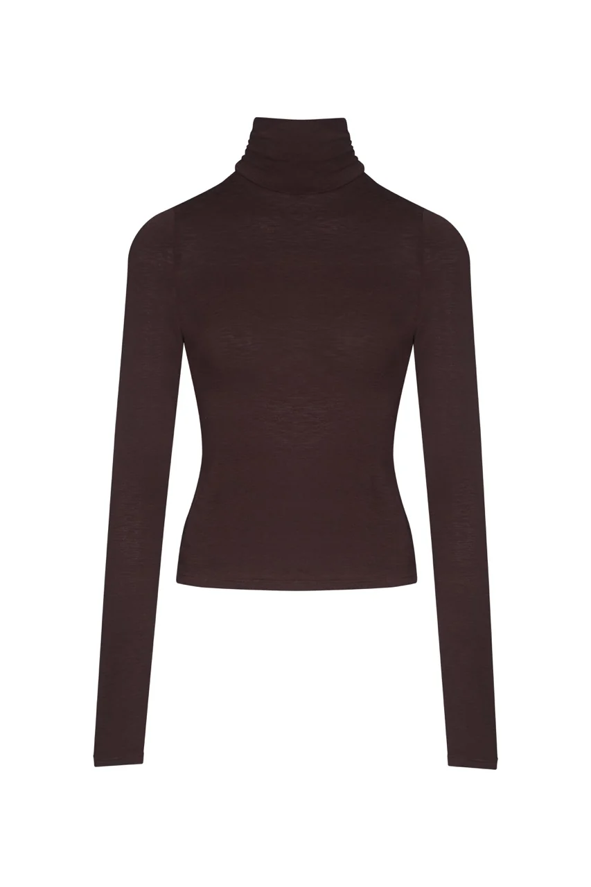 GINA Brown Fine Knit High Neck Top - Image 8
