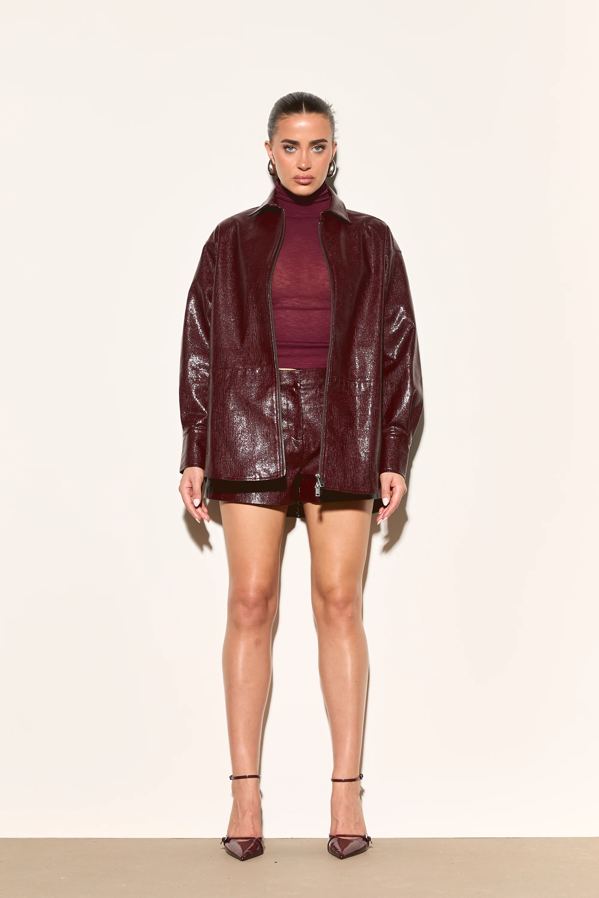 GINA Burgundy Fine Knit High Neck Top - Image 2