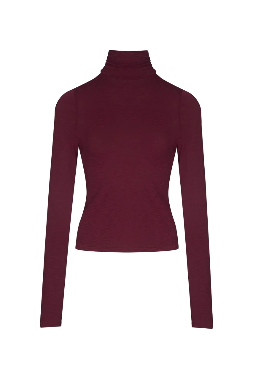 GINA Burgundy Fine Knit High Neck Top - Image 7