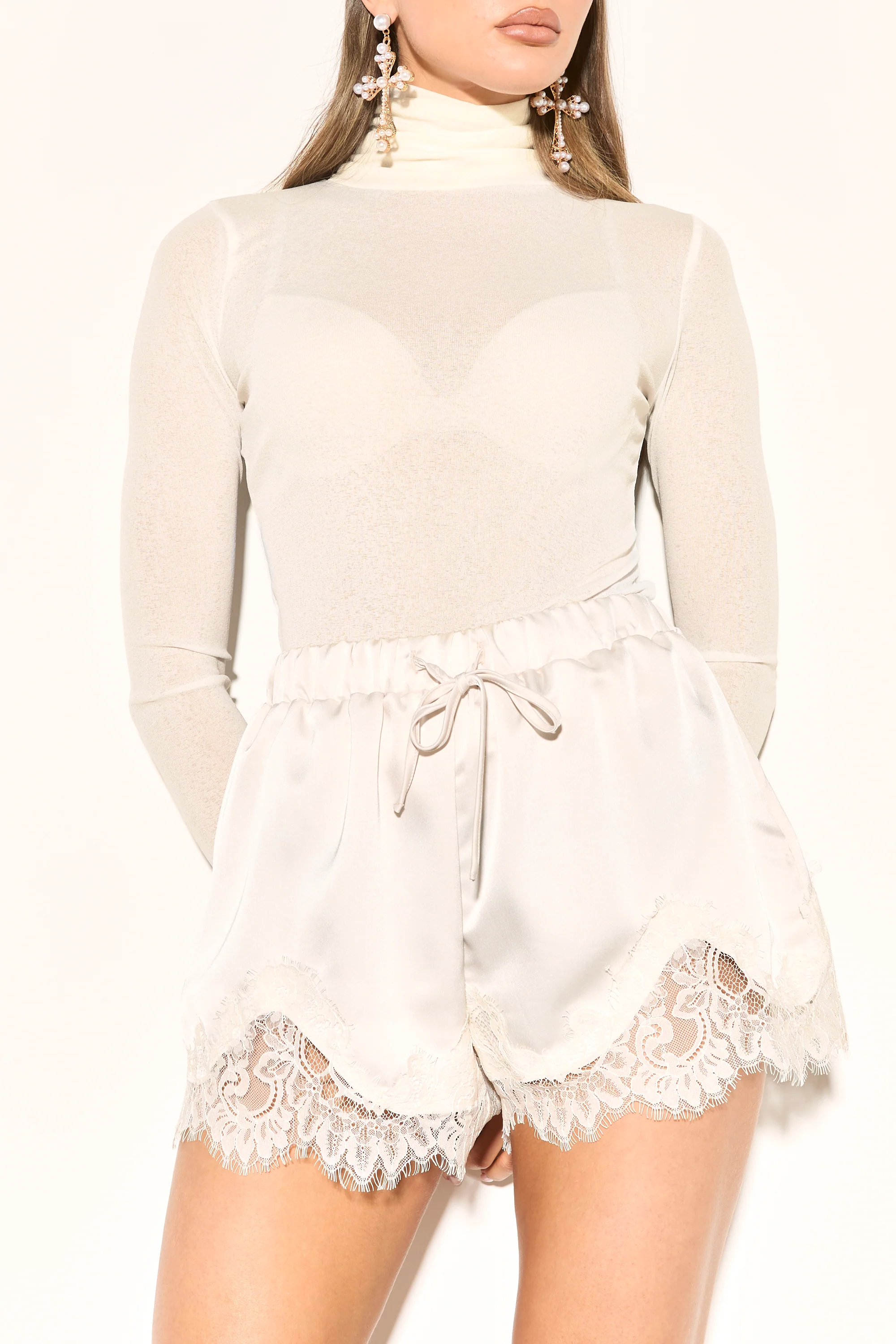 GINA Cream Fine Knit High Neck Top - Image 5