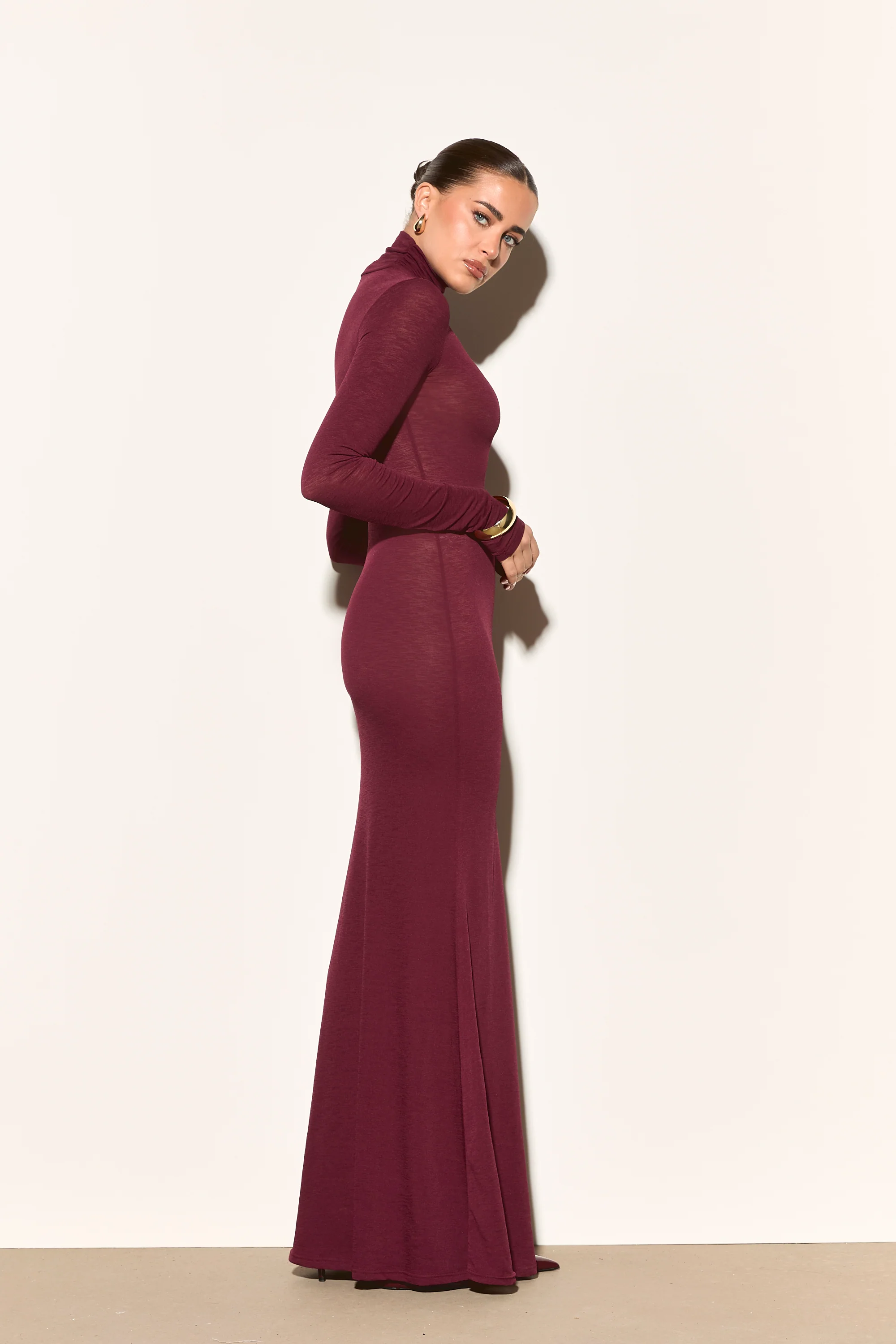 GISELE Burgundy Fine Knit Maxi Dress - Image 3