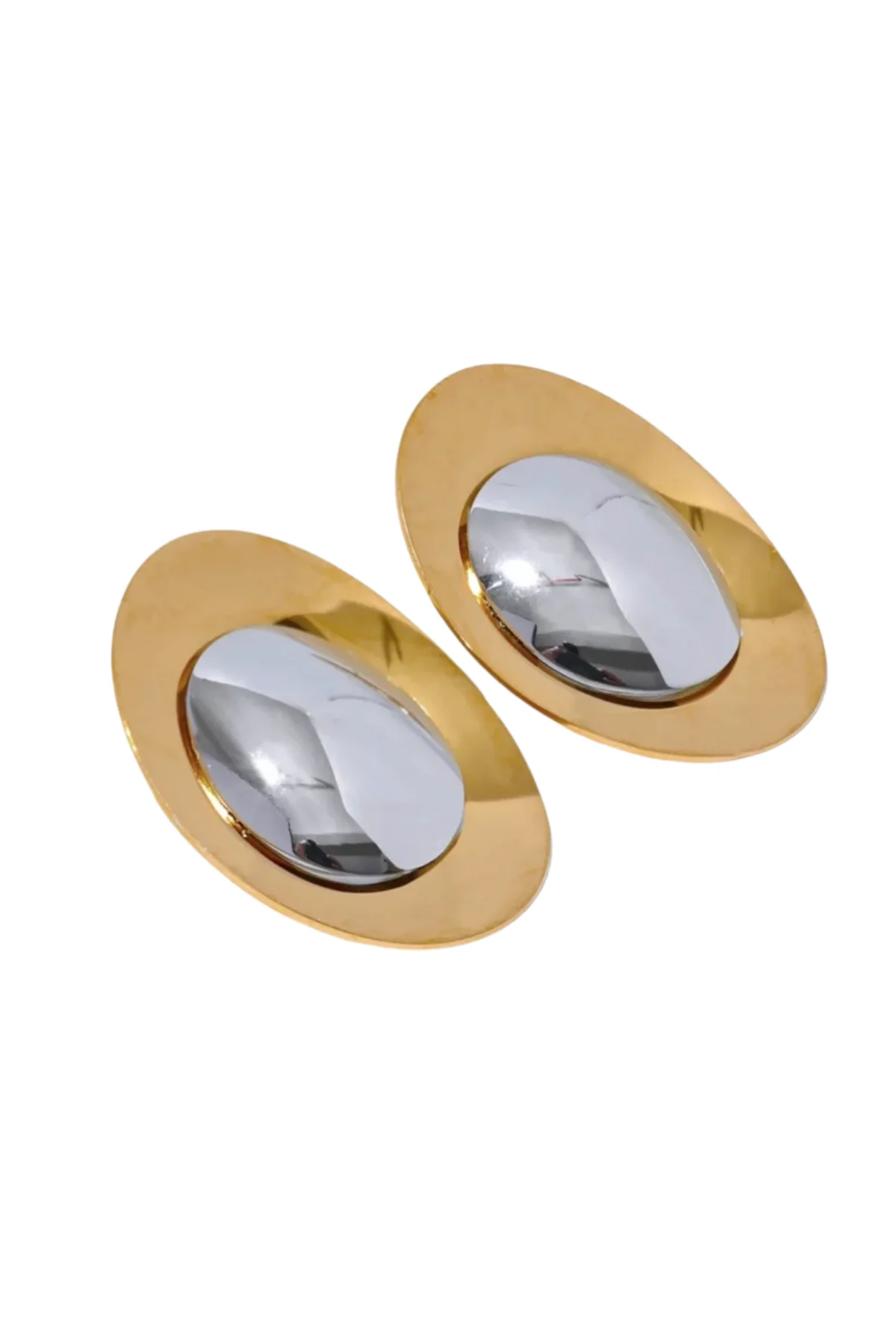 Gold & Silver Oval Statement Earrings