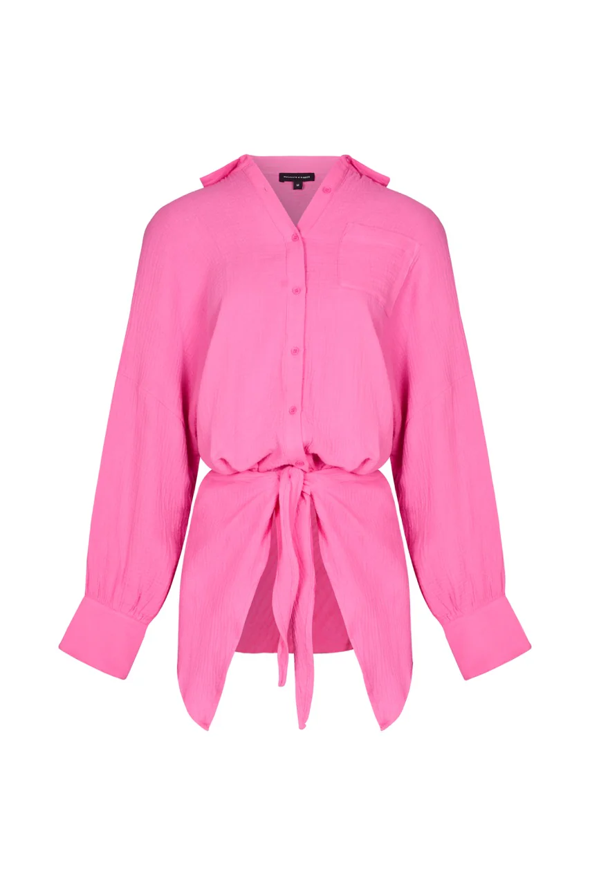 GRETA Pink Cheesecloth Knot Dress - Image 9