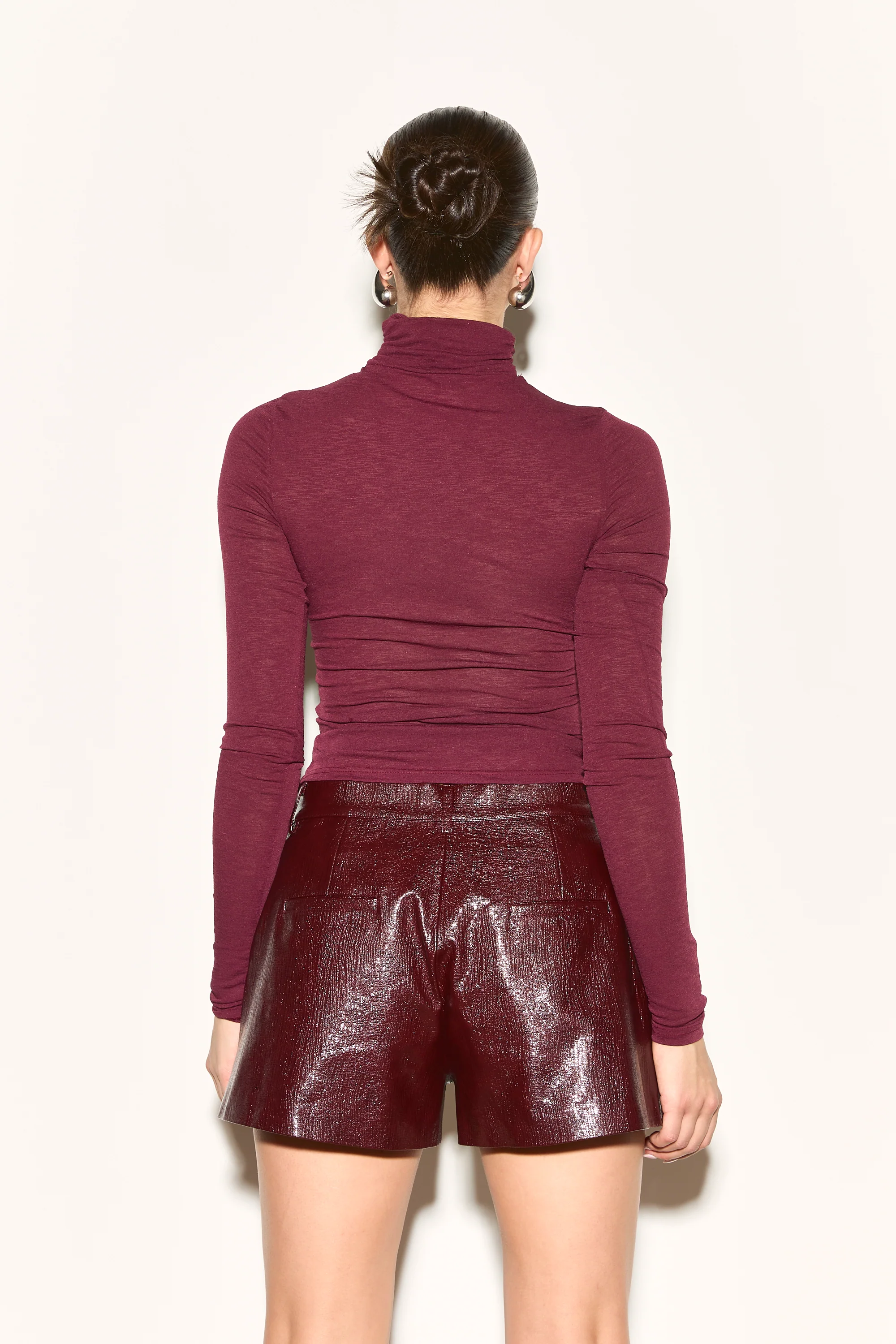 HALLIE Burgundy Vinyl Shorts - Image 6