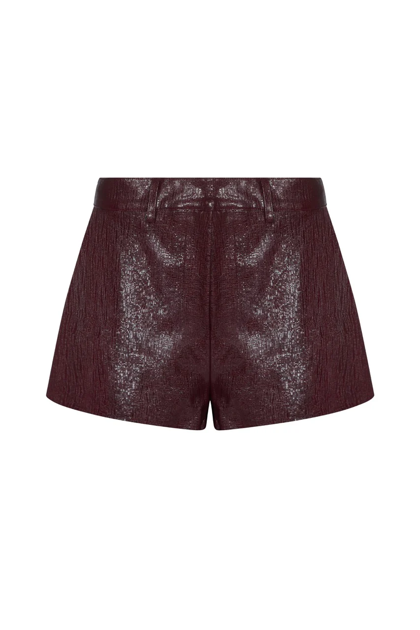 HALLIE Burgundy Vinyl Shorts - Image 7