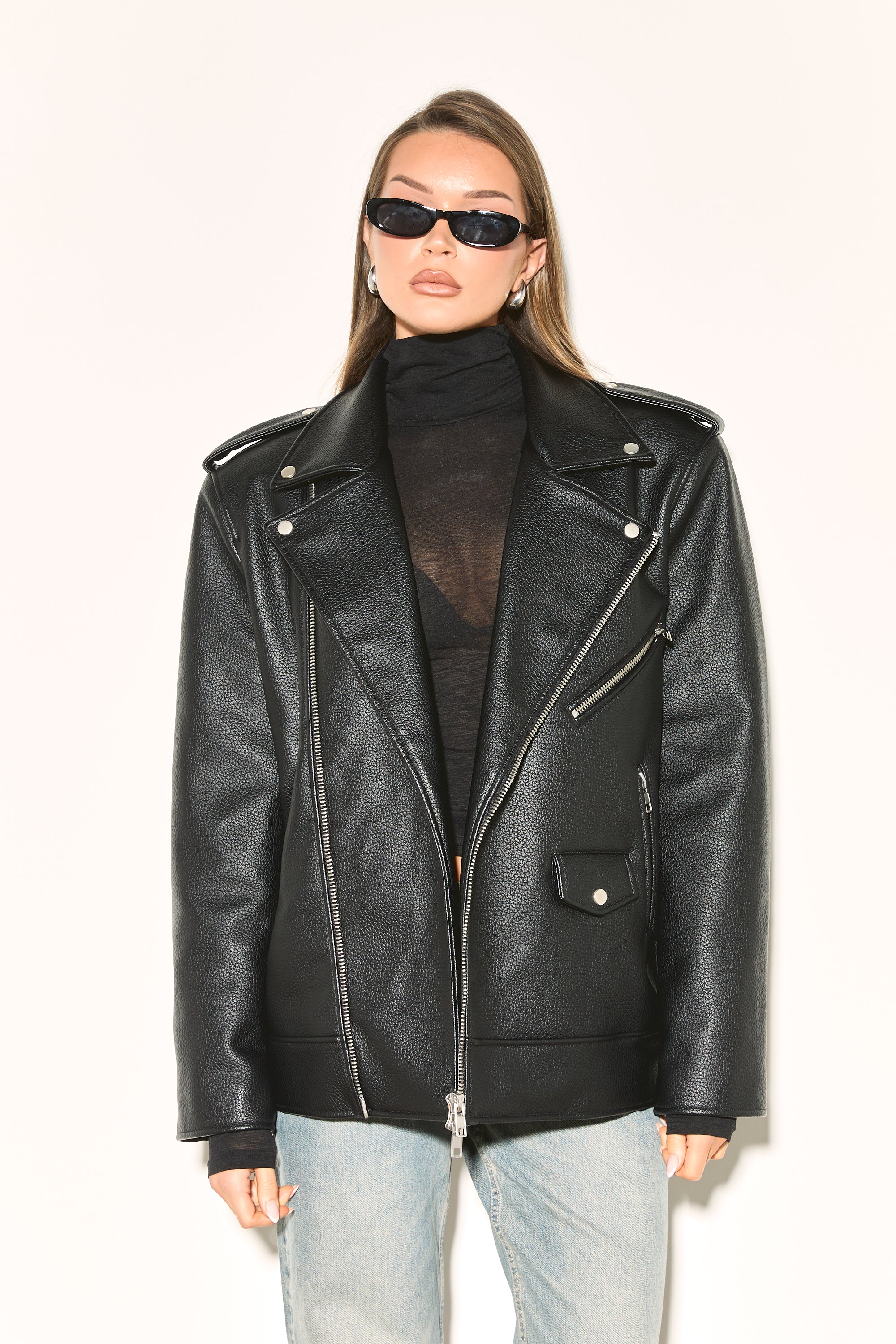 IRIS Black Oversized Vegan Leather Jacket - Image 3